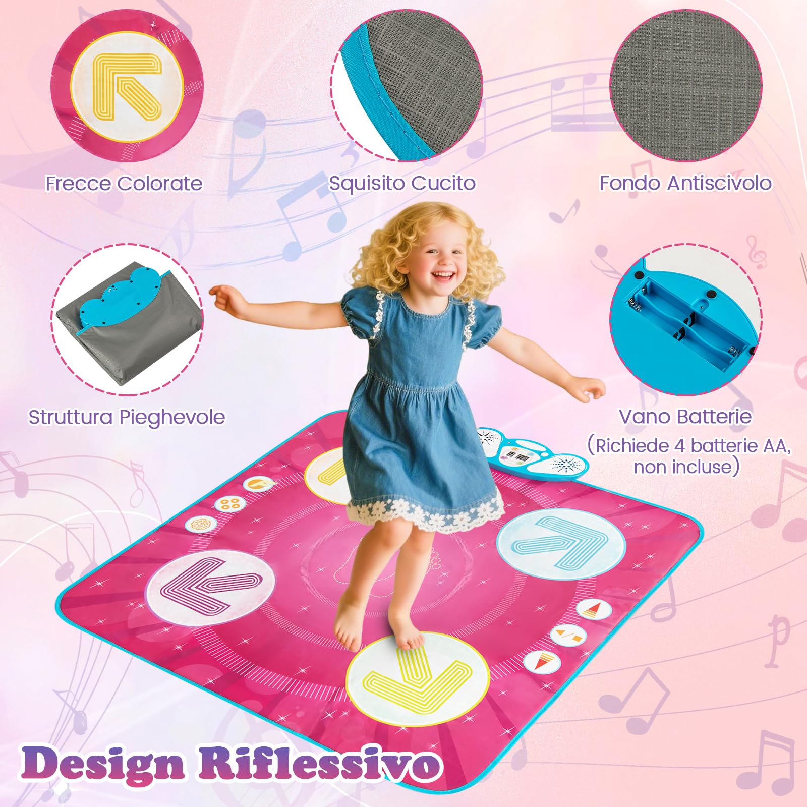 COSTWAY Tappeto da Ballo per Bambini, Tappeto Musicale Giocattolo con Luci | 8 Musiche di Sfondo, Schermo del Punteggio & Volume Regolabile, per Bambini 1+ Anno