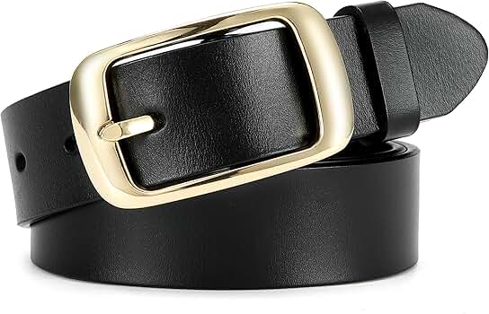 CHAOREN Womens Belt - Black Belt With Gold Buckle Women 1.3