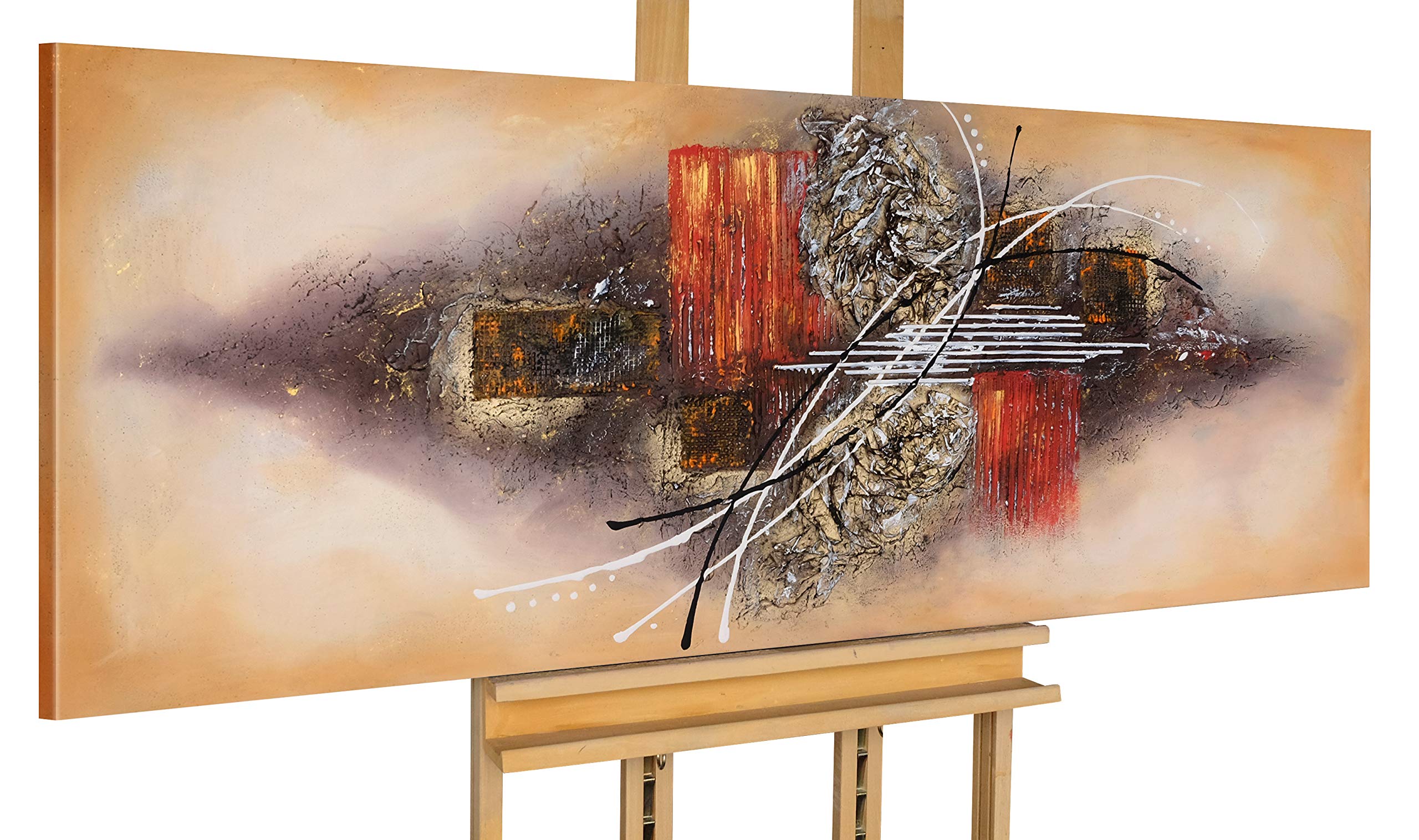 Tableau Peint Main Monica Mirafiori 120x40cm - Toile Moderne Sur Cadre Bois