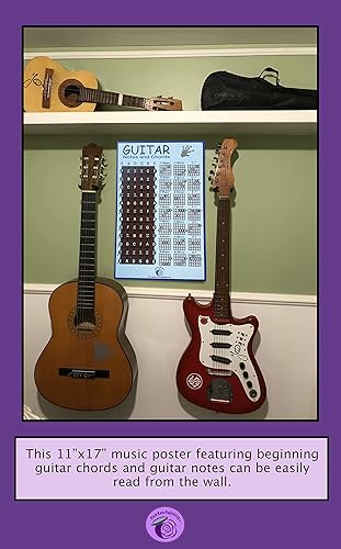 Miniatura 5 de PLUM ROSE - Póster de acordes de guitarra (11 x 17), tabla de acordes de guitarra, póster musical educativo (azul)