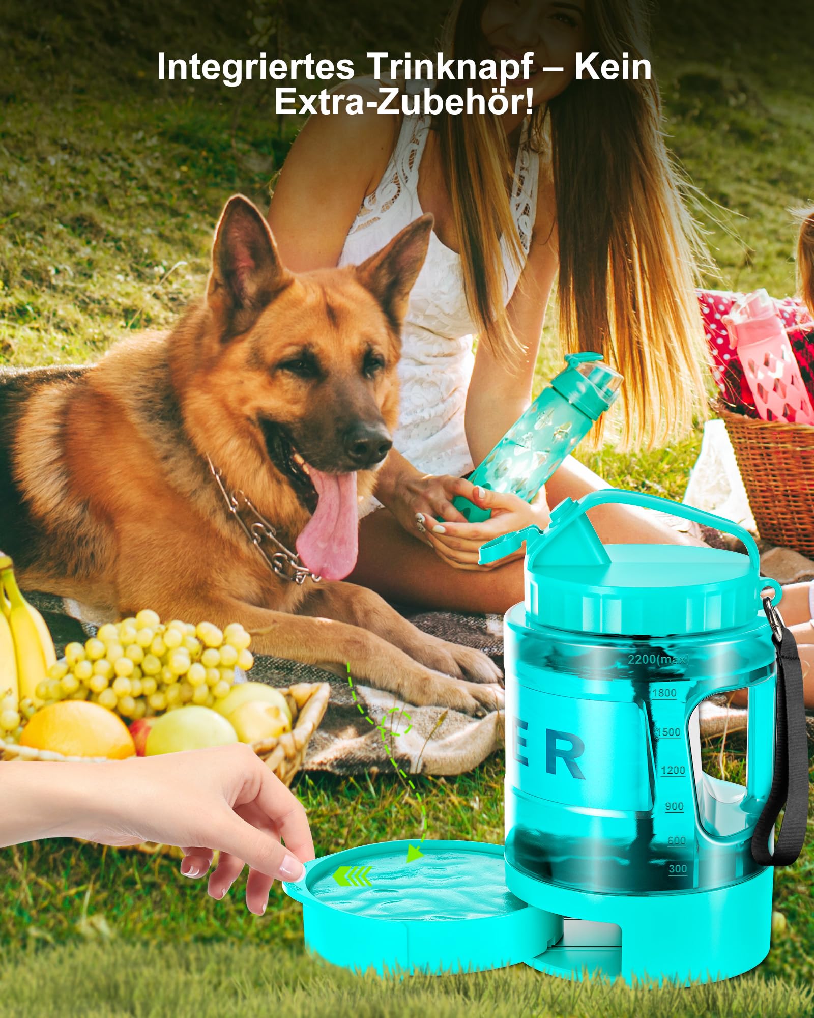 lesotc 2200ml Borraccia per Cani Portatile, Borraccia Cane Portatile – Ciotola Anti‑Perdita, Indispensabile per Attività All'Aperto, Viaggi, Passeggiate, Campeggio, Spiaggia, Ecc （Verde Menta）