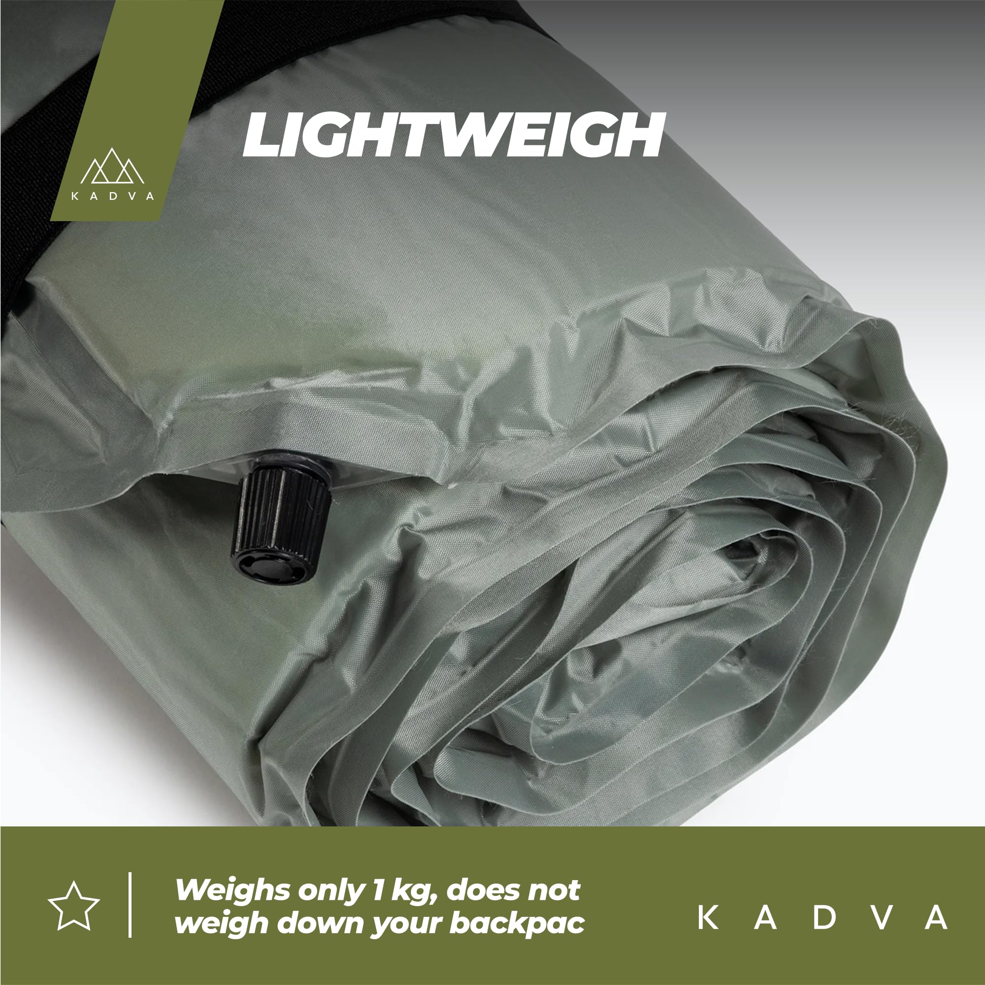 KADVA Colchoneta Autoinflable Aero Cómoda Ligera y Duradera Colchoneta Ideal para Acampadas y Senderismo Capa Exterior 100% Poliéster Capa Interior 100% Poliuretano 182x52 cm Color Plata|Negro