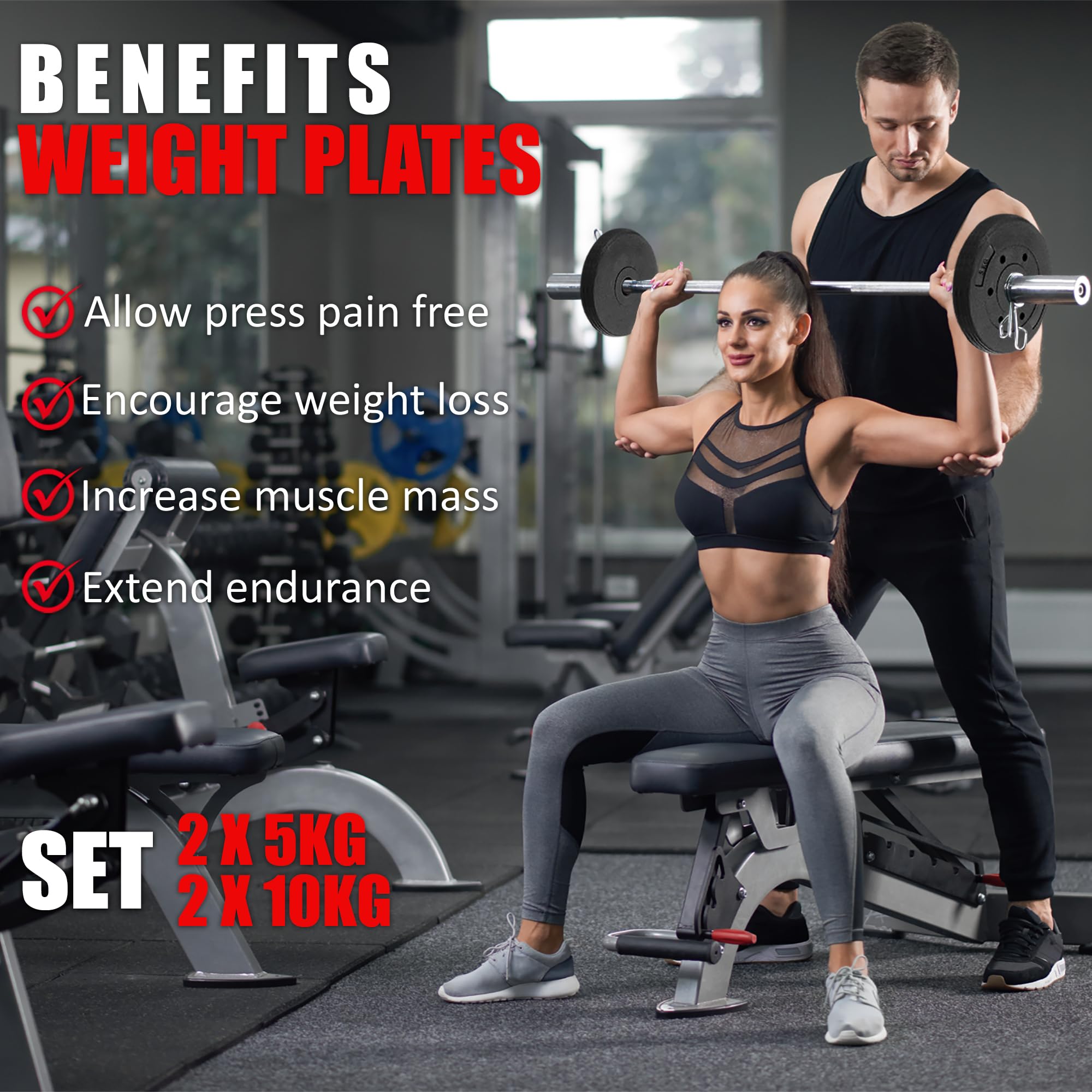 wuuhoo® Piastre per Pesi in Cemento Mike 30mm, Set 20kg - 30kg, rivestite in Nero, 1,25, 2,5, 5, 10 kg, Piastre per Pesi per bilancieri in plastica, Fitness a casa - Set 3-30kg