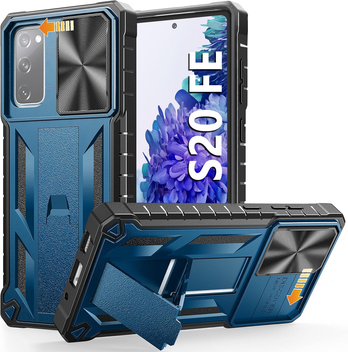 WTYOO for Samsung Galaxy S20-FE Case: Military Grade Drop Proof Protection 5G Mobile Phone Cover with Kickstand | Matte Textured Rugged Shockproof TPU Protective - Blue