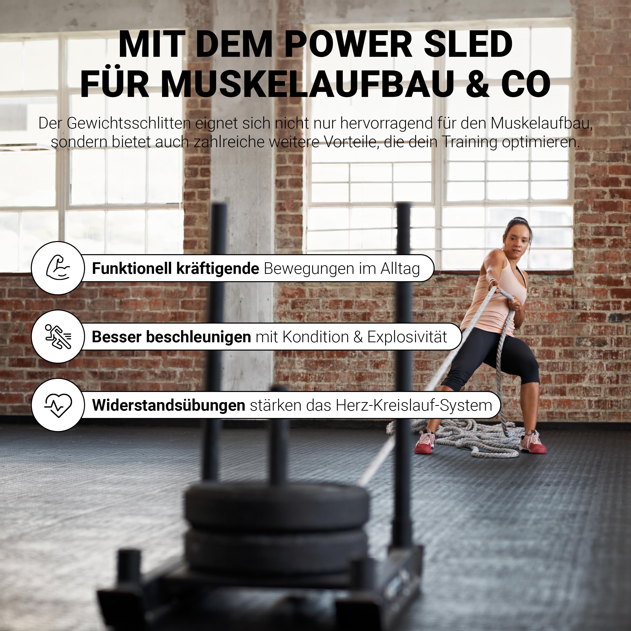 MSPORTS Gewichtsschlitten Premium - Power Sled, Powerschlitten, Sprint- und Zugschlitten, Schnellkrafttraining, Druck- und Zugübungen Schwarz