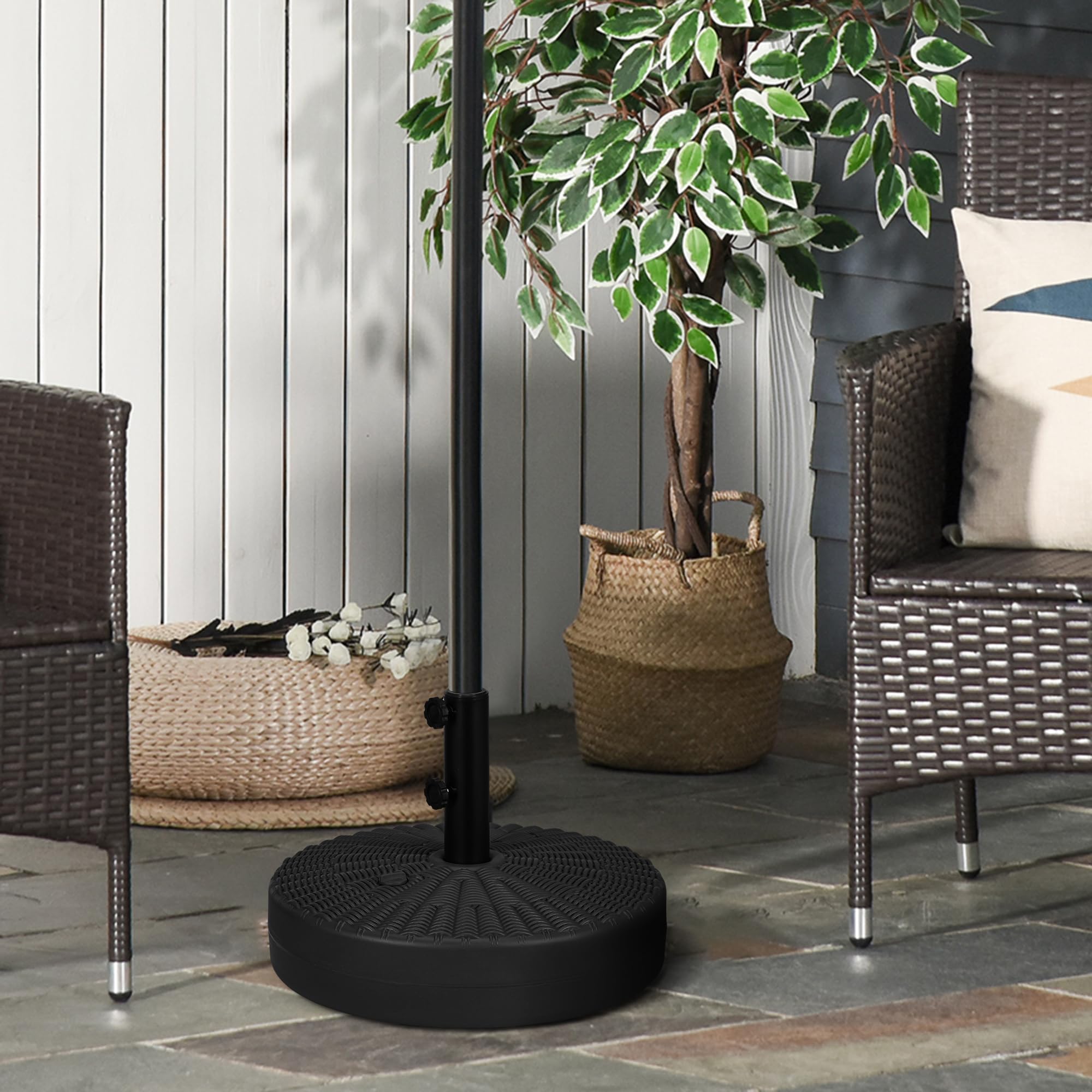 Outsunny Pied de Parasol Base de Parasol Support de Parasol à remplir d'eau et de Sable en HDPE pour mât Ø 38 et 48 mm - Ø51 x 36H cm Noir