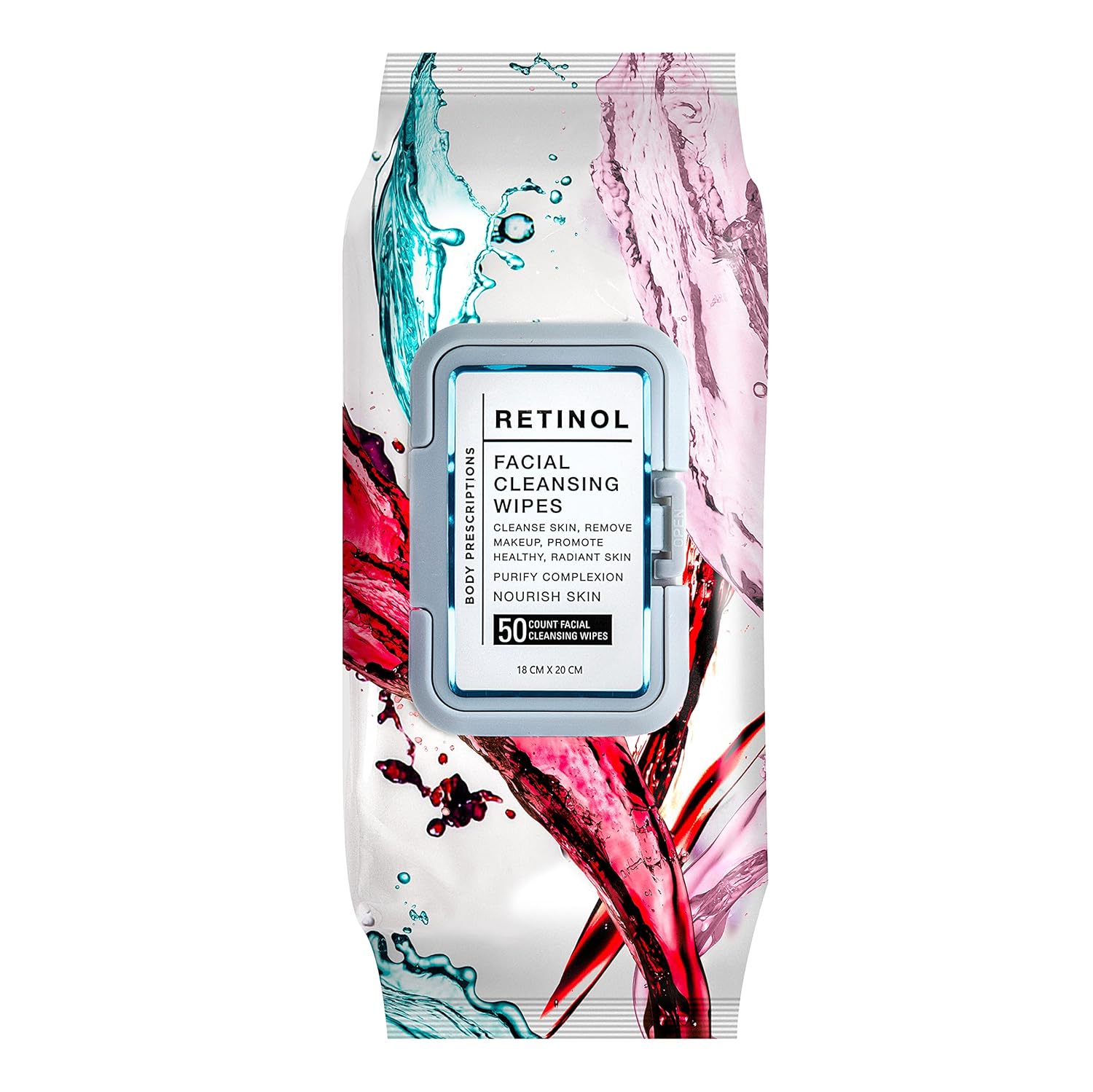Body Prescription Makeup Cleansing Wipes – Gentle and Effective Face Wipes, 50 Count (Pack of 1), Retinol