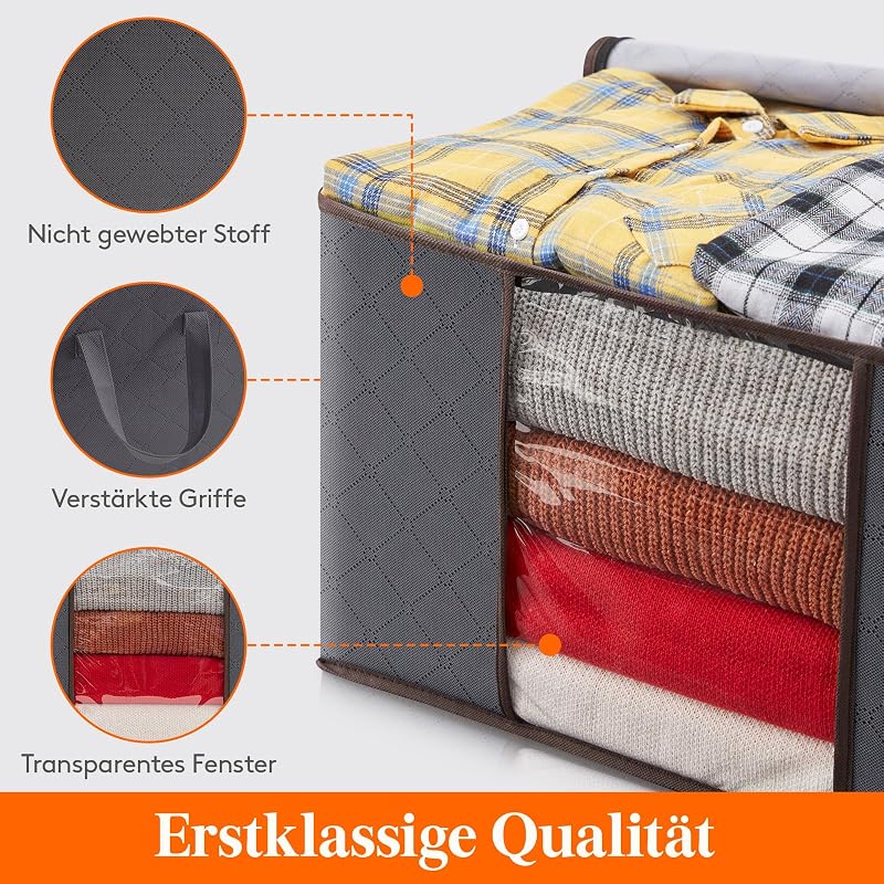 Lifewit Tárolózsák Szett 2db - 60L Fedeles Ruhásszekrény Rendszerező, Összecsukható Textil Tárolódoboz Megerősített Fogantyúval Paplanokhoz,