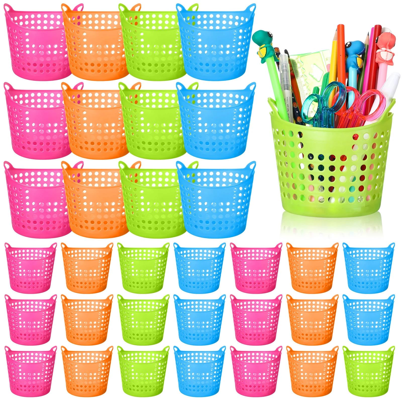 Jexine 32 Pcs Pencil Cup Bulk Pencil Basket Cute Pen Holder Organizer Stationery Caddy Different Pen Cup for Office School Home Supplies, 4 Colors