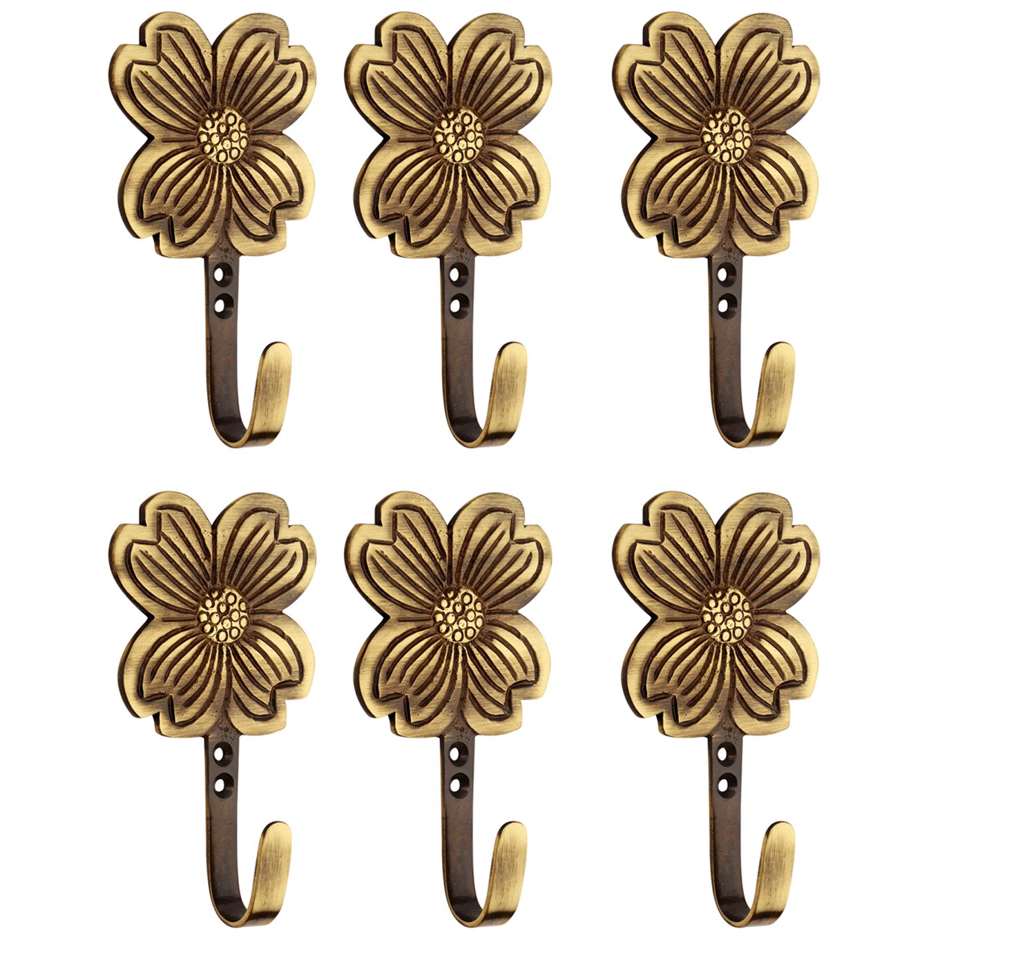 Antique Brass Flower Hooks - Set of 2 -8 Antique Brass Flower Hooks - Set of 2 -8