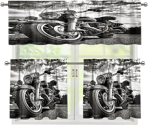 Miniatura 6 de Route 66 Cortinas rústicas de cenefa, retro antiguo coche antiguo clásico de automóvil, motocicleta, decoración de ventanas, cortinas con bolsillo