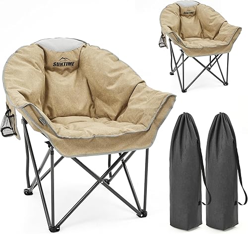 Silla de campamento acolchada de gran tamaño para adultos, silla de césped acolchada portátil, capacidad de peso de 450 libras, silla plegable de