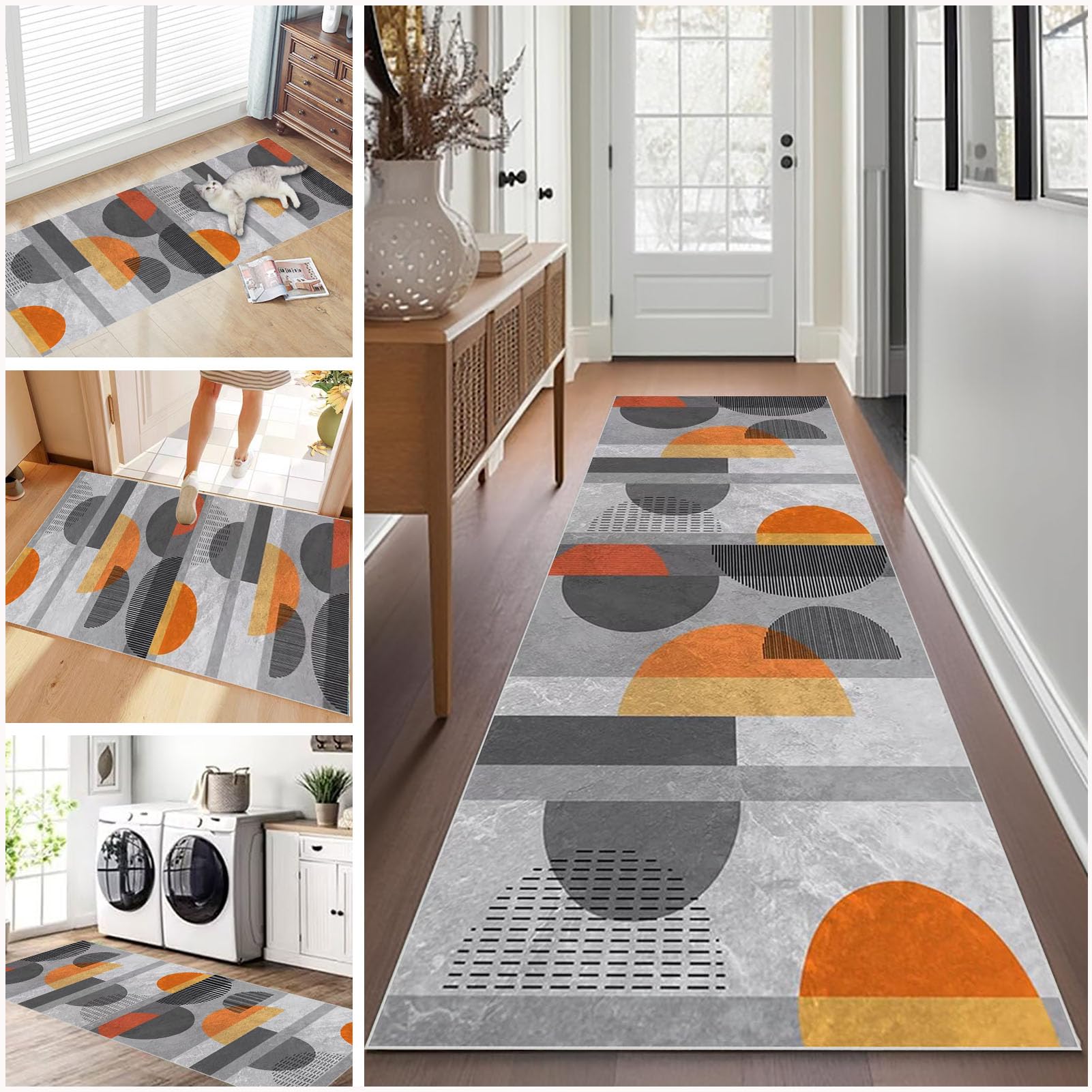 Tapis Couloir Antidérapant 180x60 Cm - Lavable En Machine, Dos Adhésif TPR, Gris Foncé