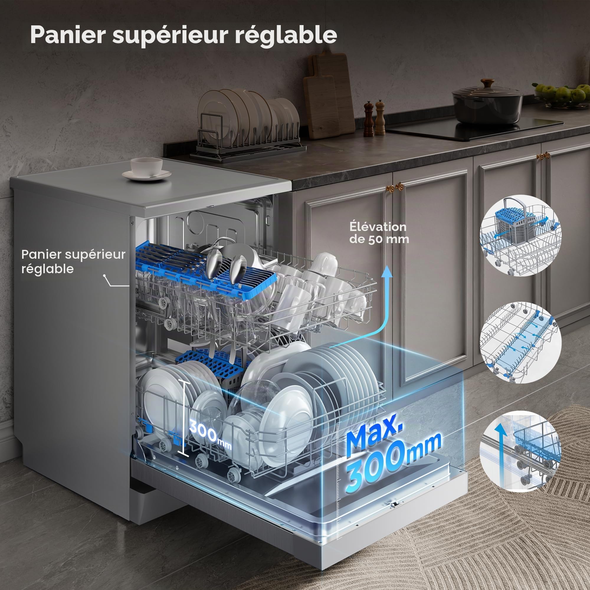 Midea SF 3.60N PRO Lave-vaisselle, 14 places, Lave-vaisselle avec WiFi, Autonome, 5 modes de nettoyage, 47 dB, 3/6/9 h, pré départ différé, inox