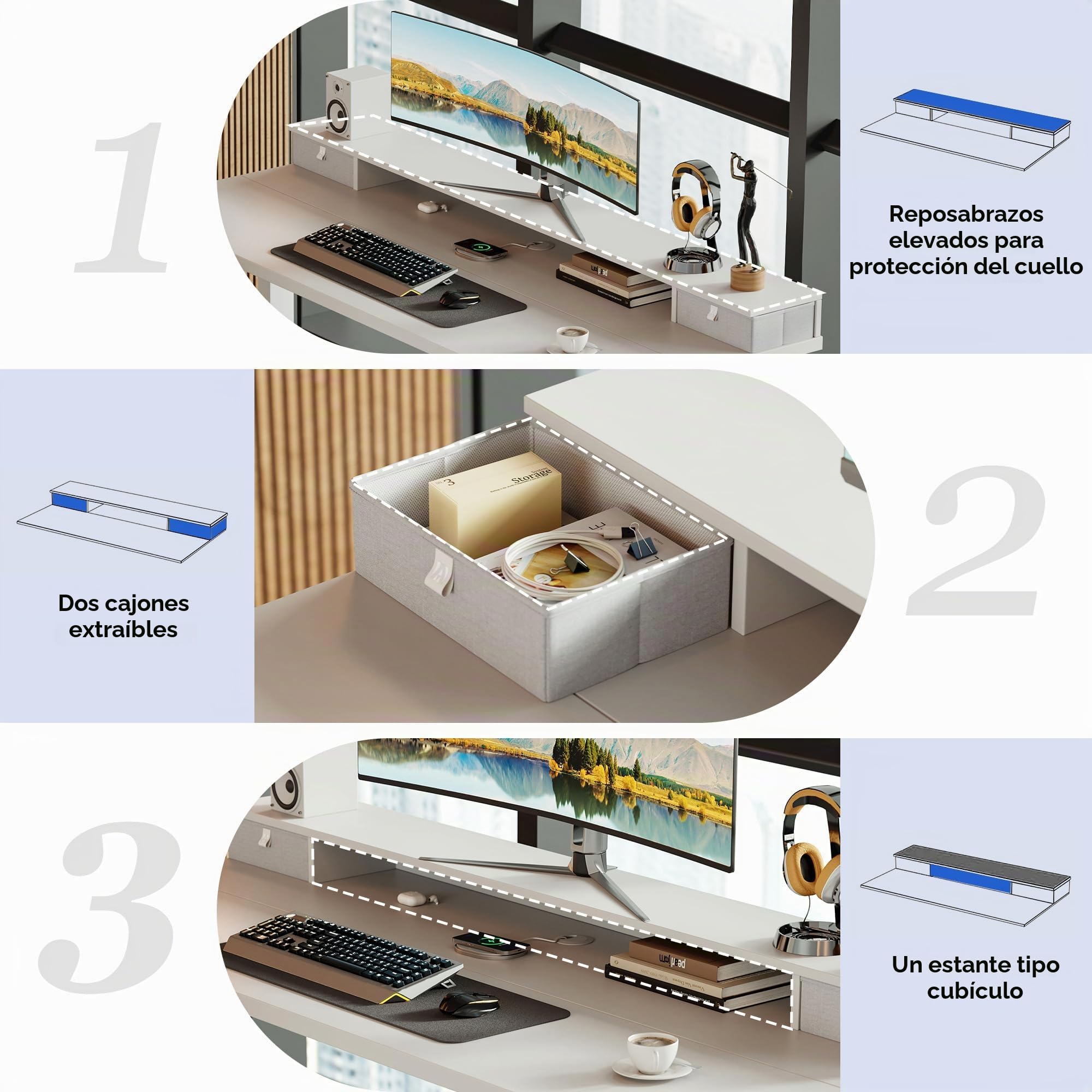 Agilestic Escritorio Elevable Eléctrico 100x60 cm 2 Cajones, Blanco | Altura eléctrica regulable con 2 memorias, anticolisión y motor silencioso. Carga 70 kg, ideal oficina/gaming.