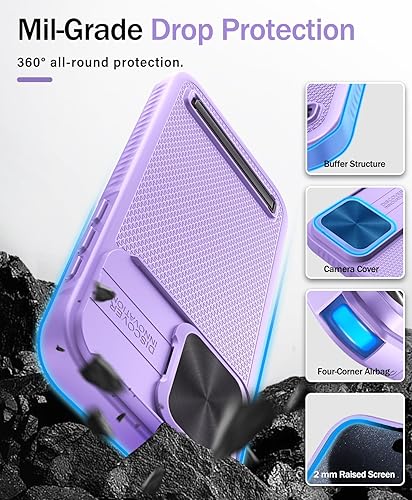 Miniatura 6 de Vihibii Funda para iPhone 15 Pro Max, compatible con MagSafe, soporte integrado y cubierta de cámara deslizante, protección contra caídas de grado