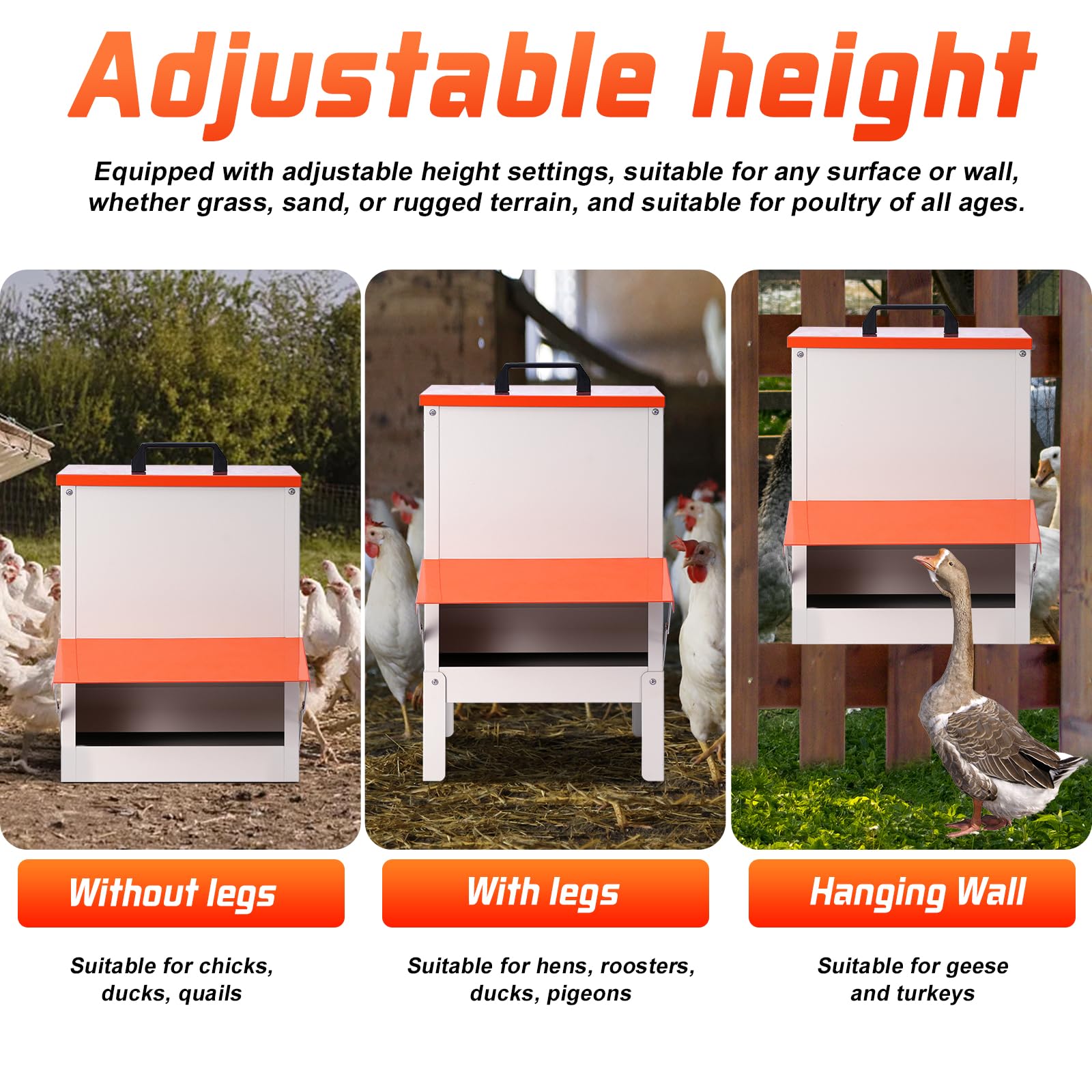 Comedero automático de 50 libras para pollos y patos, comedero grande para pollos, patos, gansos, palomas, perros, peces, gatos (naranja)