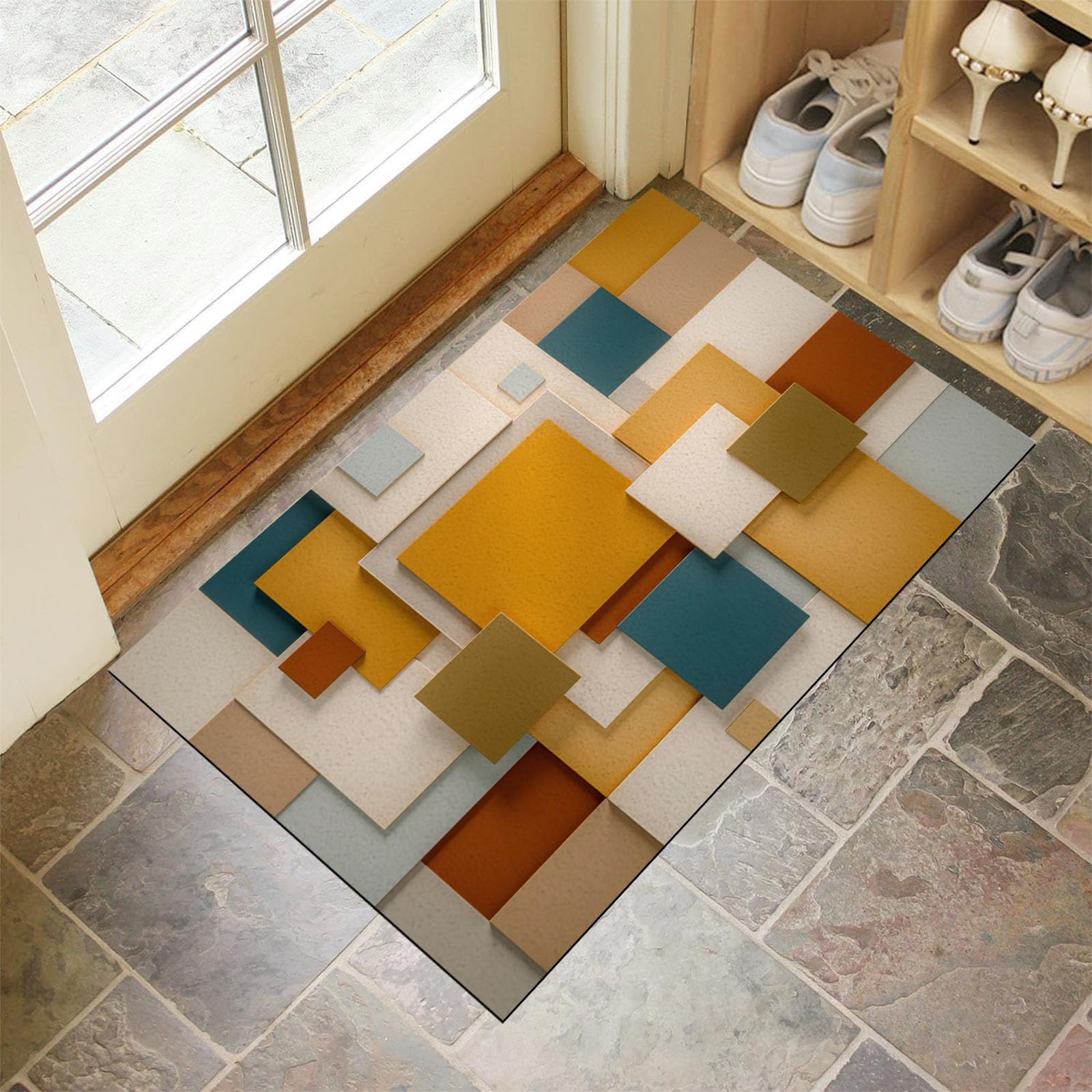 Tapis antidérapant de couloir et paillasson extérieur moutarde 45x75cm