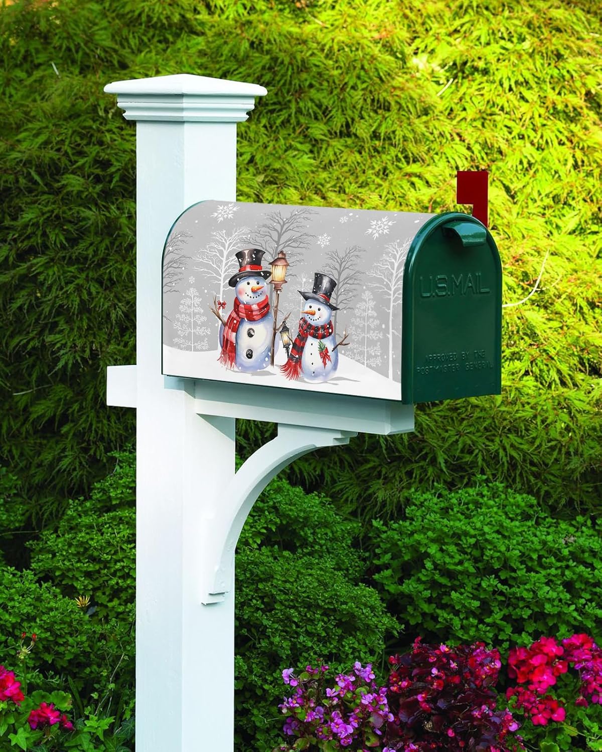 Grey Christmas Mailbox Covers Magnetic Mailbox Wraps, Winter Snowman Xmas Tree Snowflake Post Letter Box Cover for Garden Yard Outdoor Decor Standard Size 18x21 Inch