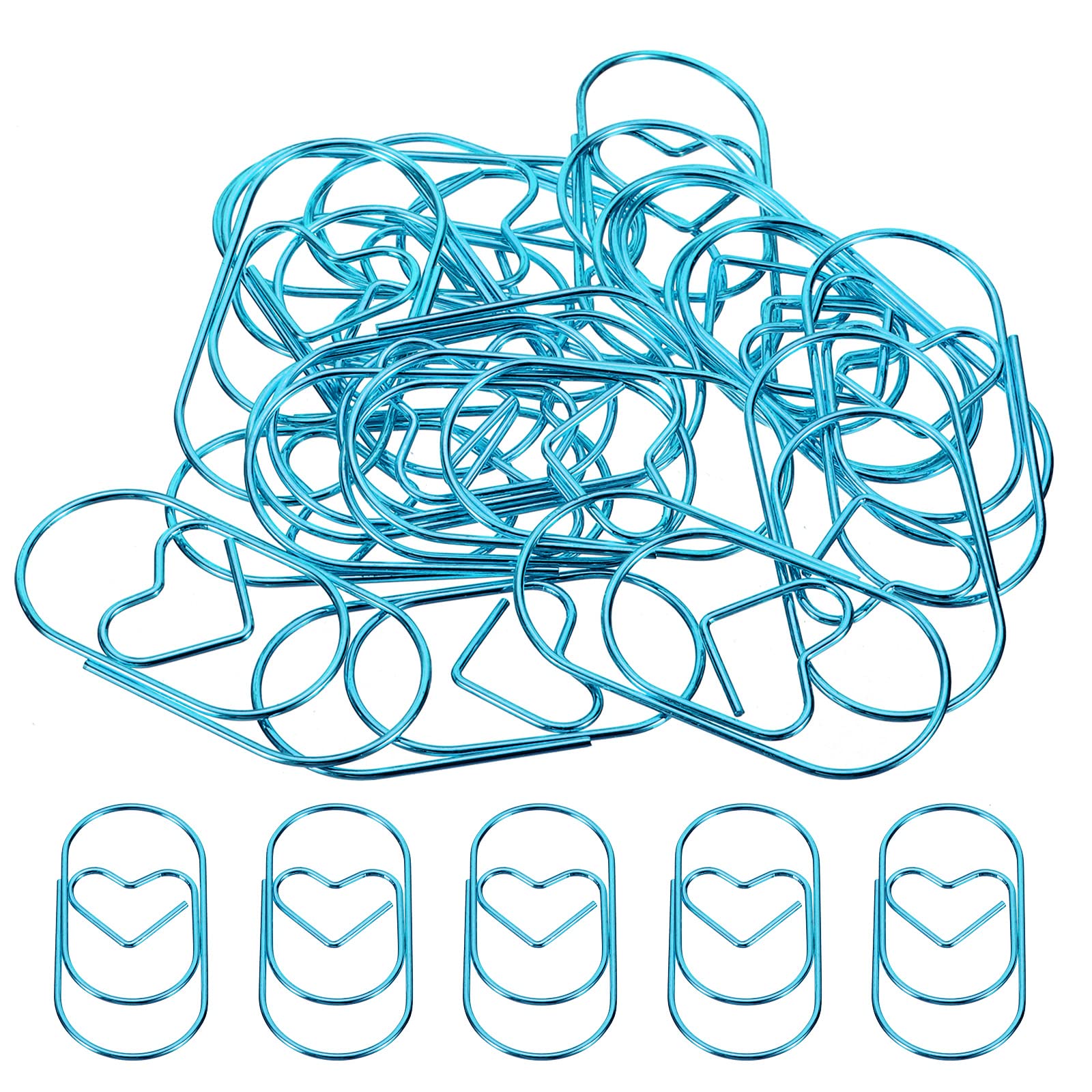 sourcing map Paper Clip Heart-Shaped Cute Decorative Fun Clips Bookmarks 2 Inch Blue for Organize Office Home, Pack of 20