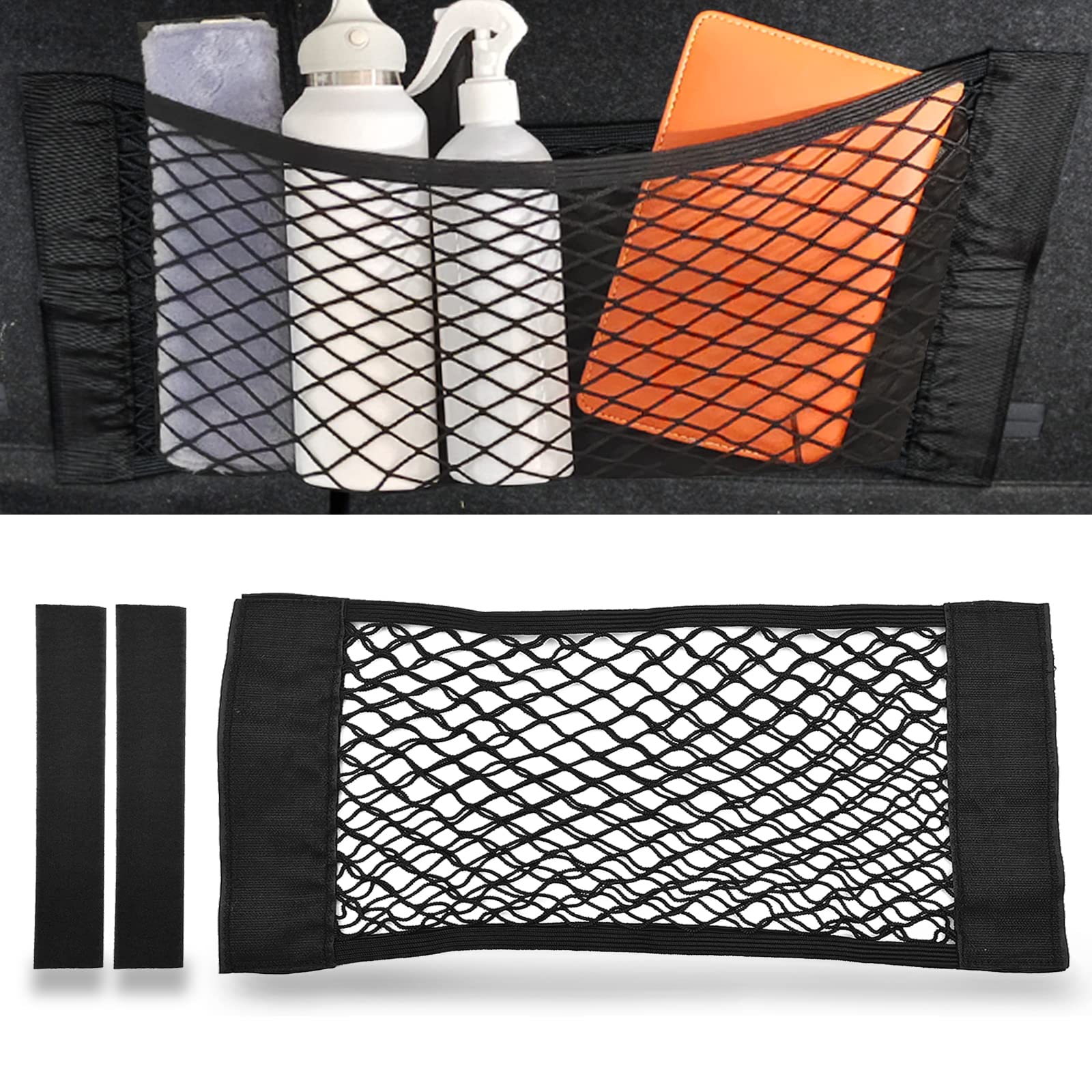 Mesh Cargo Net for Car Trunk Storage, Auto Cargo Storage Organizer Universal Elastic Netting Pocket , Wall Sticker Organizer Pouch Bag Storage for SUV, Auto Interior Accessories (23.6inch x 9.8 inch)
