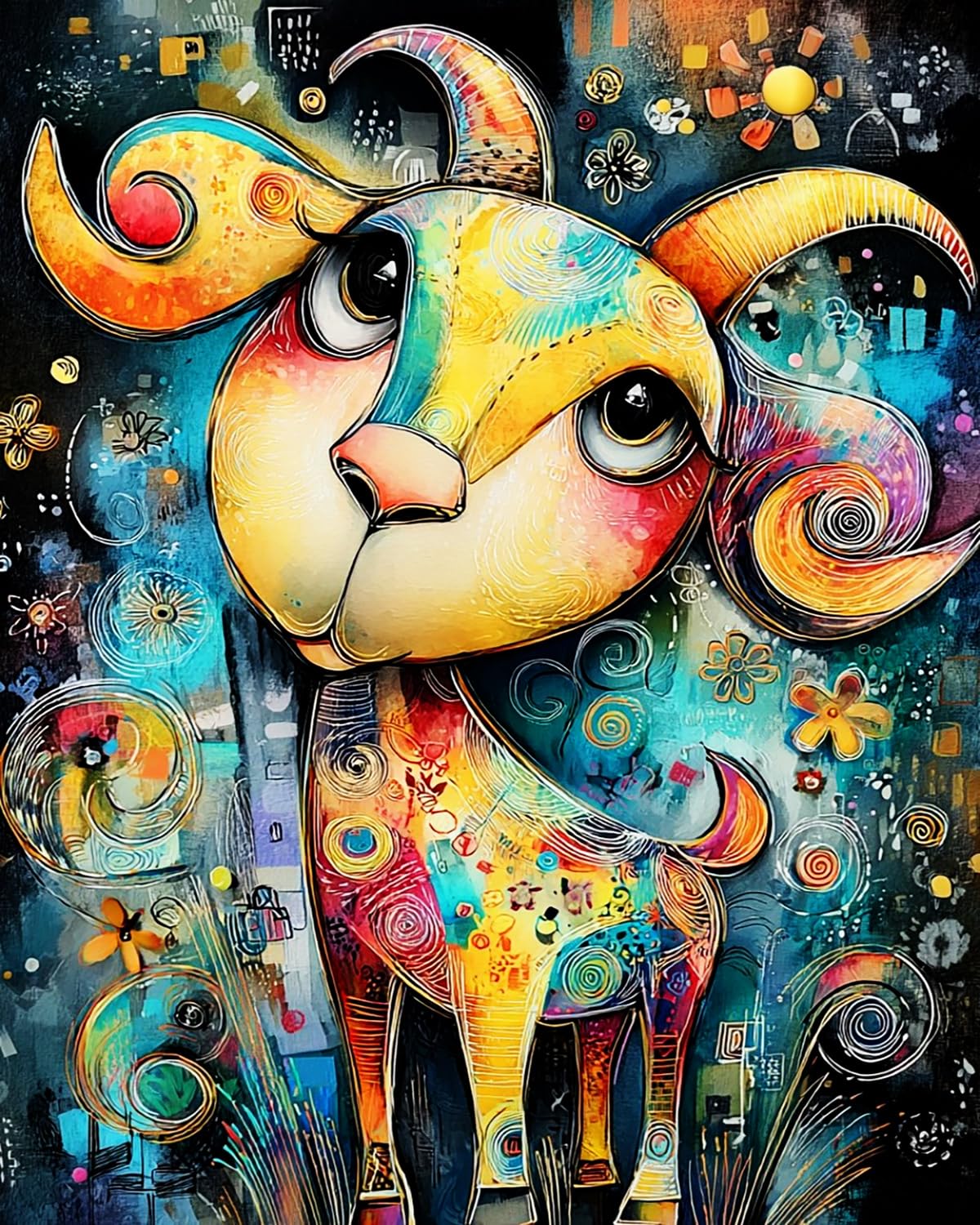 Liubaishi Multicolour Paint By Numbers For Adults, Colourful Adorable Sheep, 40X50 Cm Acrylic Canvas Painting Kit