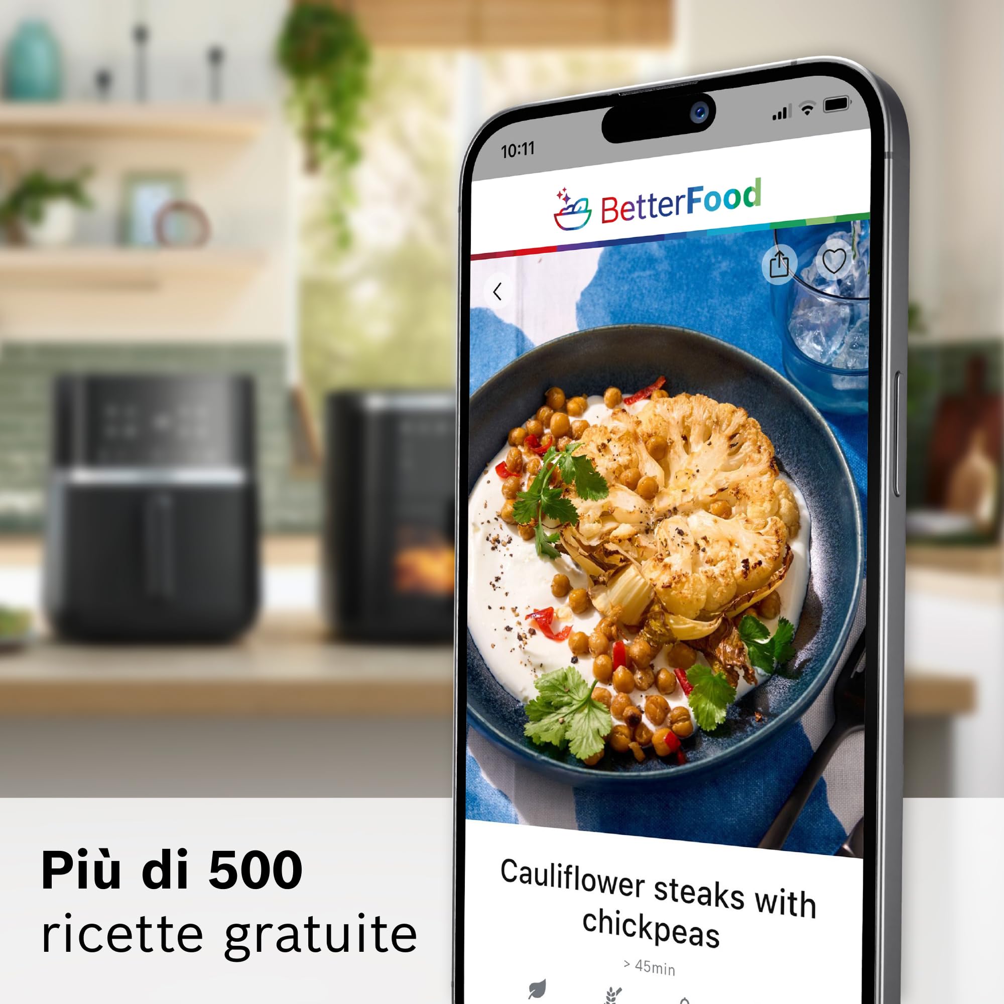 Bosch Serie 6 Friggitrice ad Aria MAF671C0, Air Fryer XXL, Capacità 7,2 L, 7 Programmi Preimpostati, Finestra sul Cestello Illuminata, Cottura Fino al 65%* Più Veloce, Beige