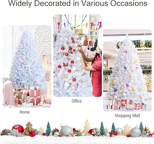 Miniatura 2 de Goplus Árbol de Navidad artificial blanco de 8 pies, pino de Navidad completo sin luz con bisagras con 1636 puntas de ramas iridiscentes y soporte