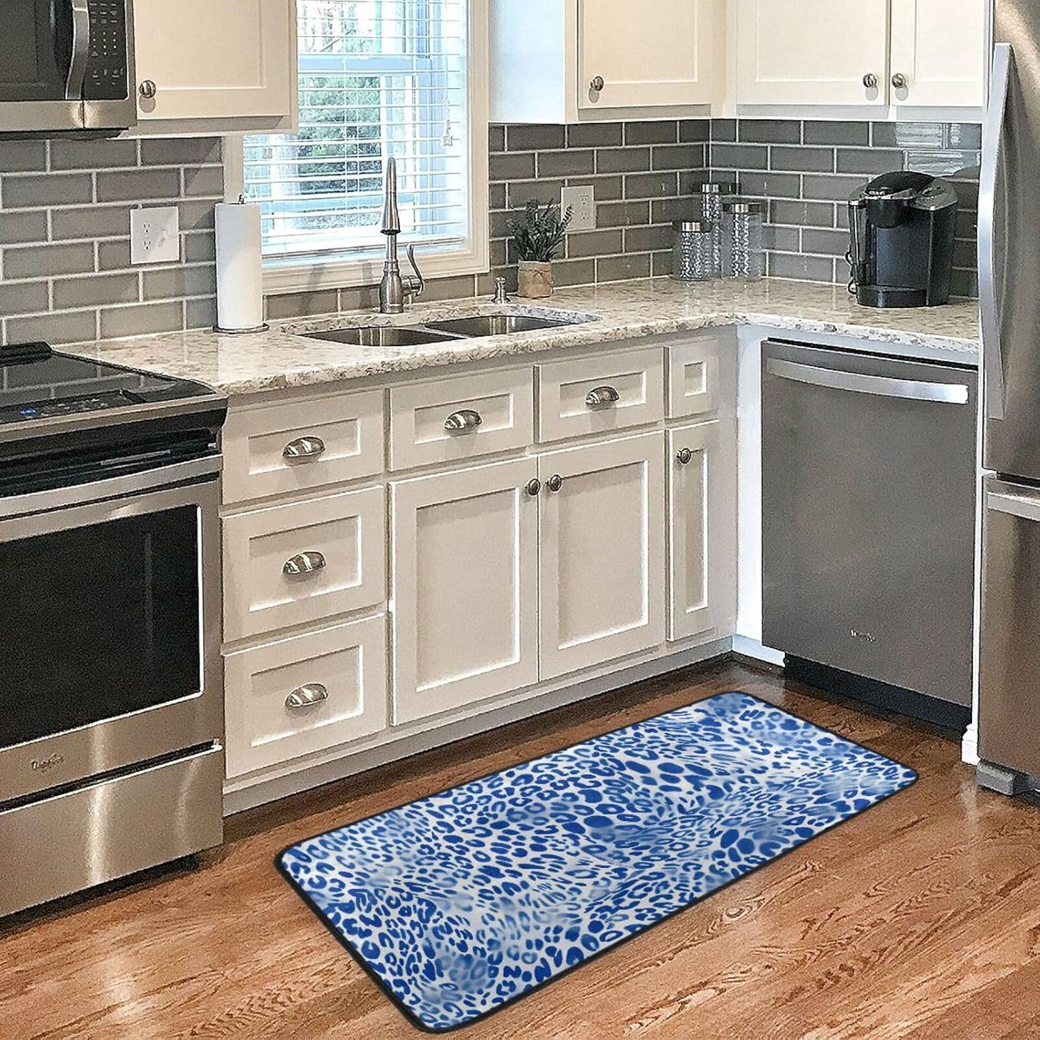 Blue Leopard Print Kitchen Rugs Kitchen Mat Floor Mat Anti