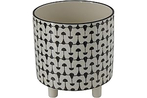 Creative Co-Op Round Stoneware Black and White Footed Planters
