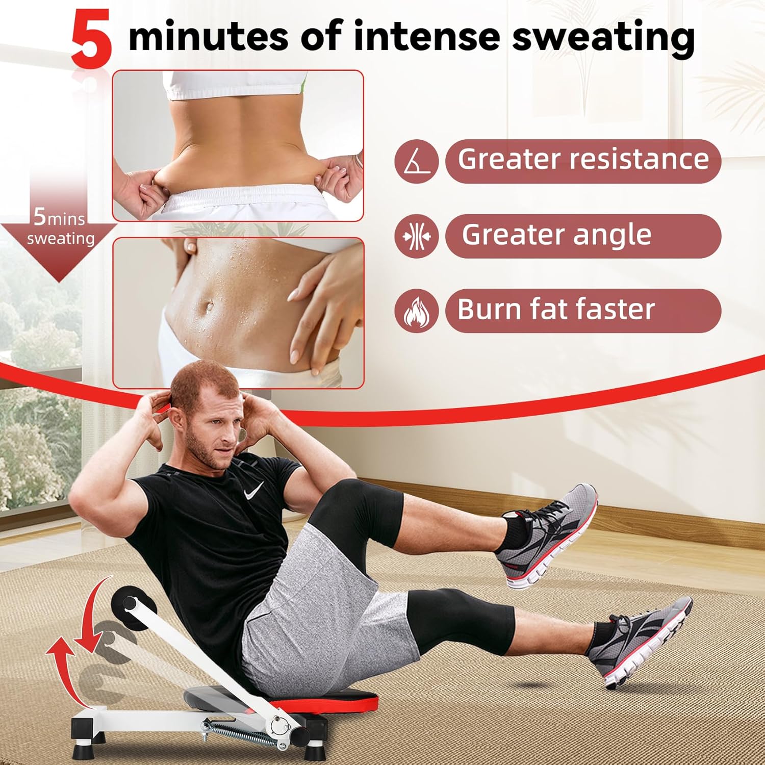 Ab Workout Equipment, Ab Machine for Stomach Workout, Ab Crunch Machine with Waist Twisting Plate, Sit Up Exercise Equipment for Home Fitness Workouts