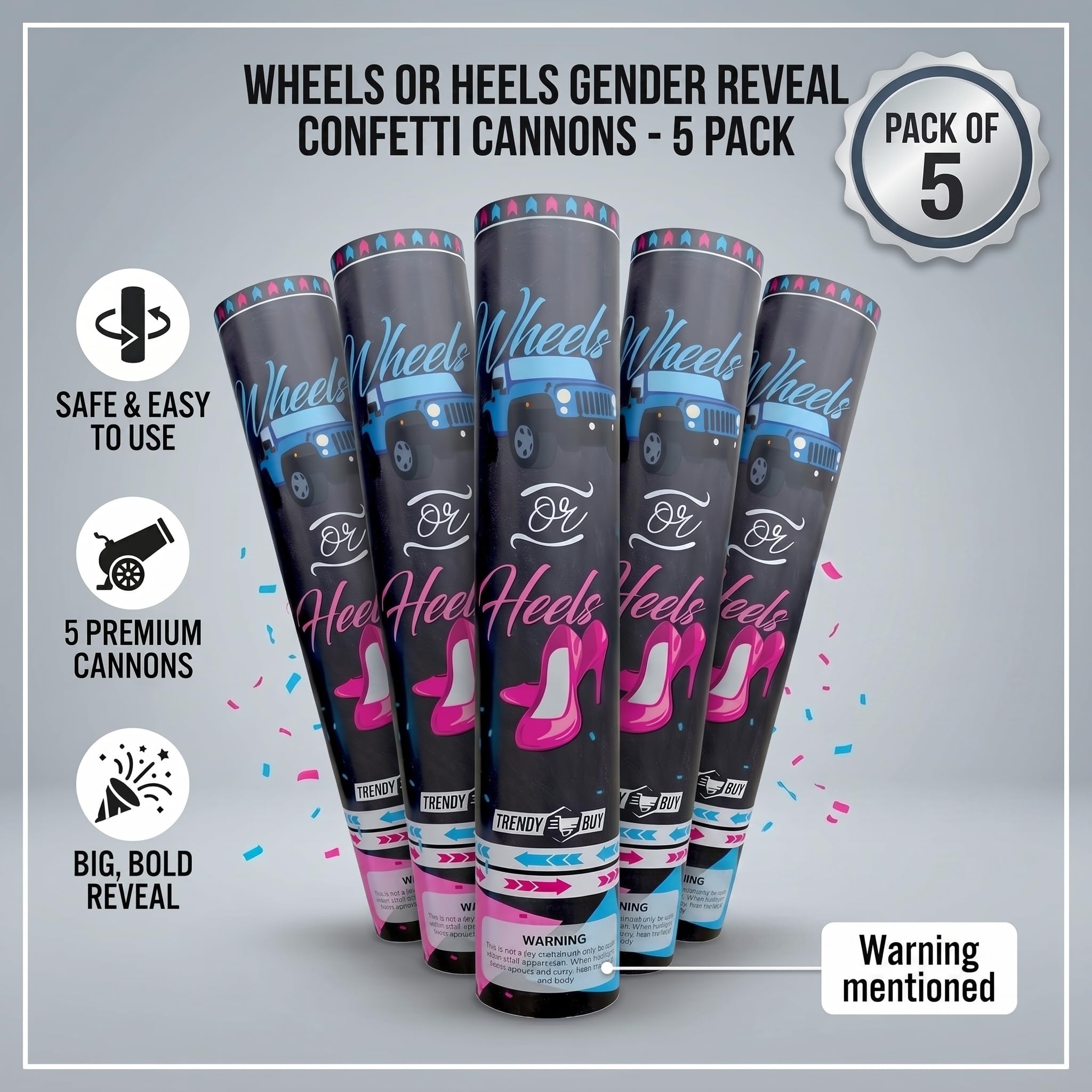 5 szt. Boy Gender Reveal Confetti Cannon Blue – Biodegradowalne niebieskie poppers konfetti ujawnienie płeć impreza konfetti armata i zabawki do świętowania dziecka