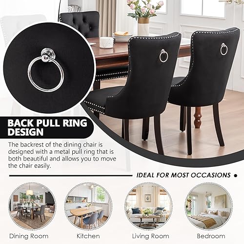 Miniatura 26 de Kiztir Juego de 2 sillas de comedor de terciopelo, sillas de comedor tapizadas con ribete de anillo y respaldo con botón, silla de comedor copetuda