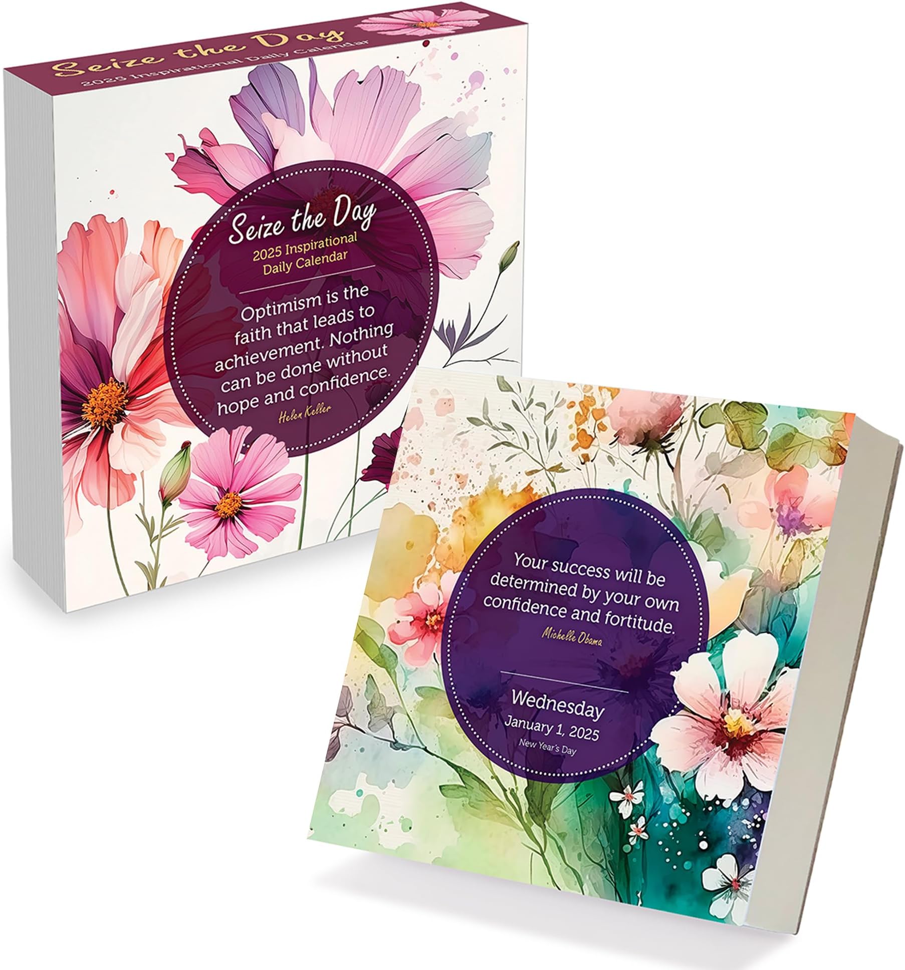 TF PUBLISHING 2025 Seize the Day Daily Desktop Calendar | Home and Office Organization | Small Desk Top Calendar | Full-Color Tear-Off Pages | Standing Fold-Out Cardboard Easel for Desks | 5.25”x5.25”