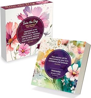 TF PUBLISHING 2025 Seize the Day Daily Desktop Calendar | Home and Office Organization | Small Desk Top Calendar | Full-Color Tear-Off Pages | Standing Fold-Out Cardboard Easel for Desks | 5.25”x5.25”