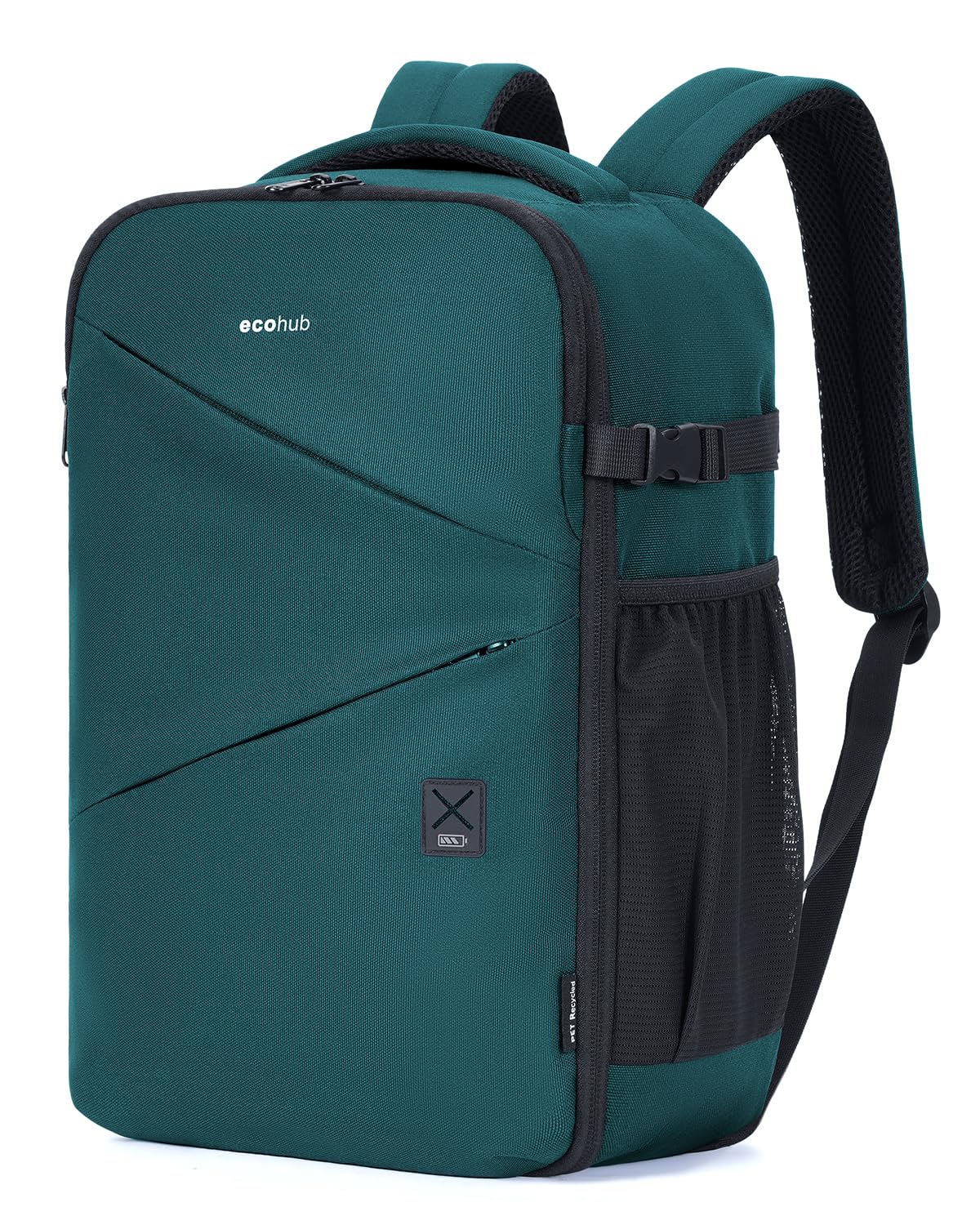 ECOHUB Zaino Ryanair 40x30x20 Leggero, Zaino da Viaggio 20L Resistente all'Acqua con Scomparto per PC Portatile da 14", Bagaglio a Mano in Tessuto PET Riciclato con 8 Tasche, per Uomo e Donna,Petrolio