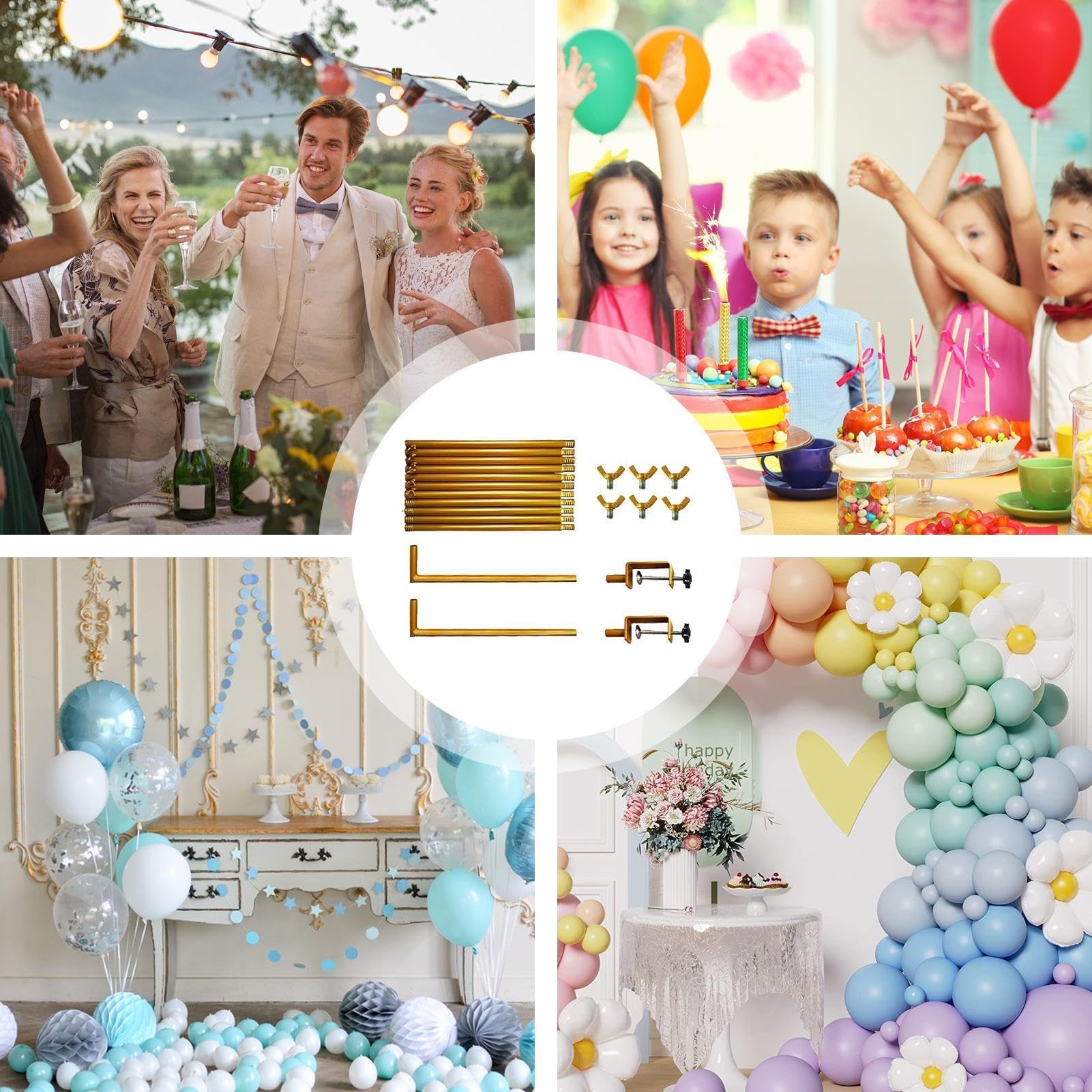 Soporte de arco de mesa de metal con clips, soporte de decoración floral, para globos e telón de fondo para eventos, mesa, cartel, escaparate, elegante soporte de centro de mesa