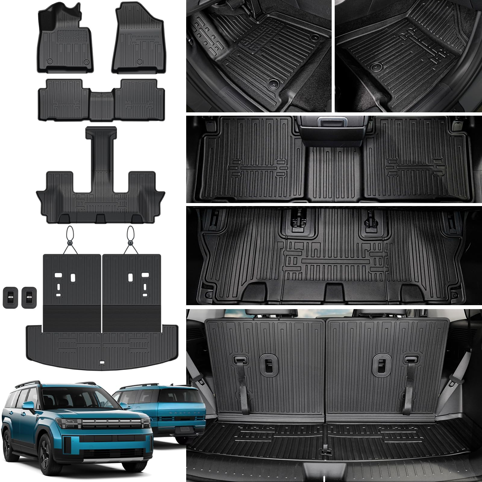 JOULARISE Floor Mats for 2024 2025 2026 Hyundai Santa Fe Car Mat Accessories Fit Hybrid and Gas All