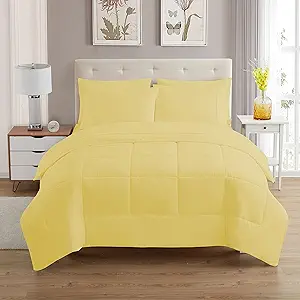 Sweet Home Collection 7 Piece Comforter Set Bag Solid Color All Season Soft Down Alternative Blanket & Luxurious Microfiber Bed Sheets, Yellow, Twin XL