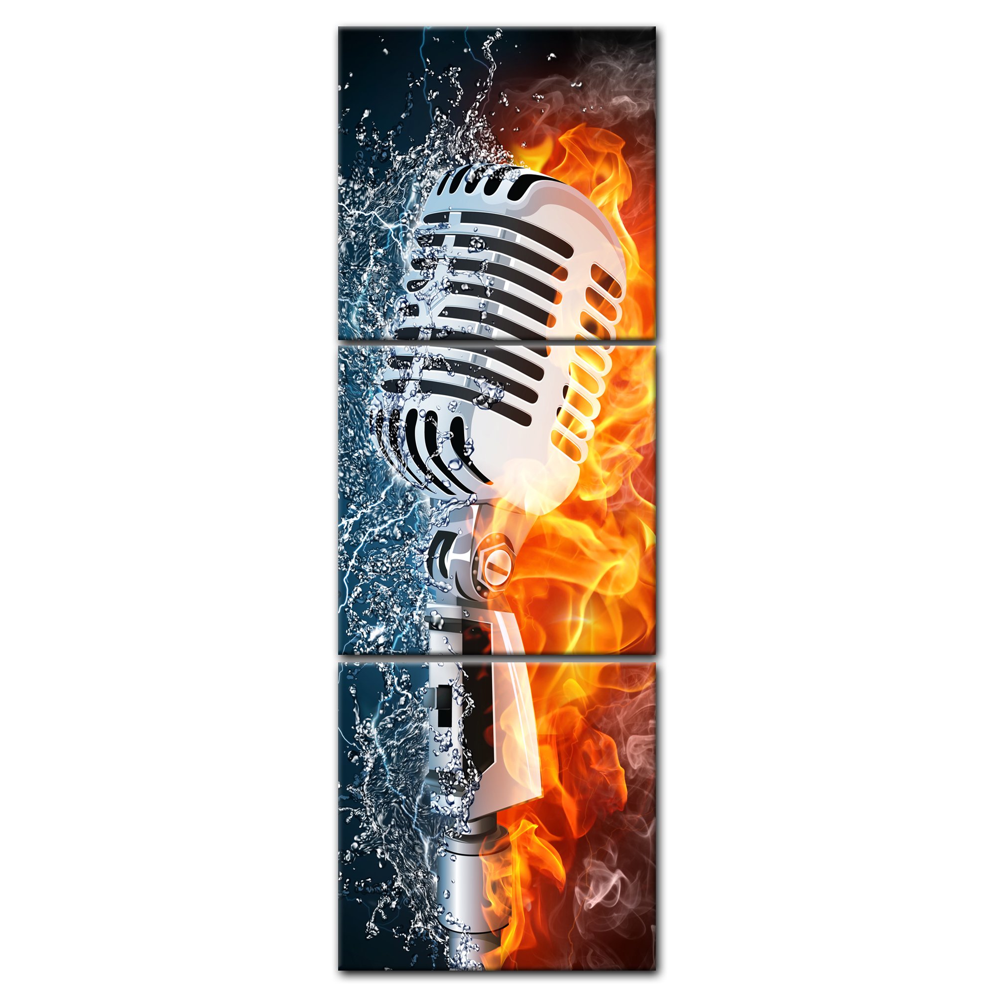 Bilderdepot24 Bild auf Leinwand | Microphone - Mikrofon Feuer und Wasser in 40x120 cm mehrteilig als Panorama Wandbild XXL | Wand-deko Dekoration Wohnung modern Bilder | 170336-40x120-3tlg