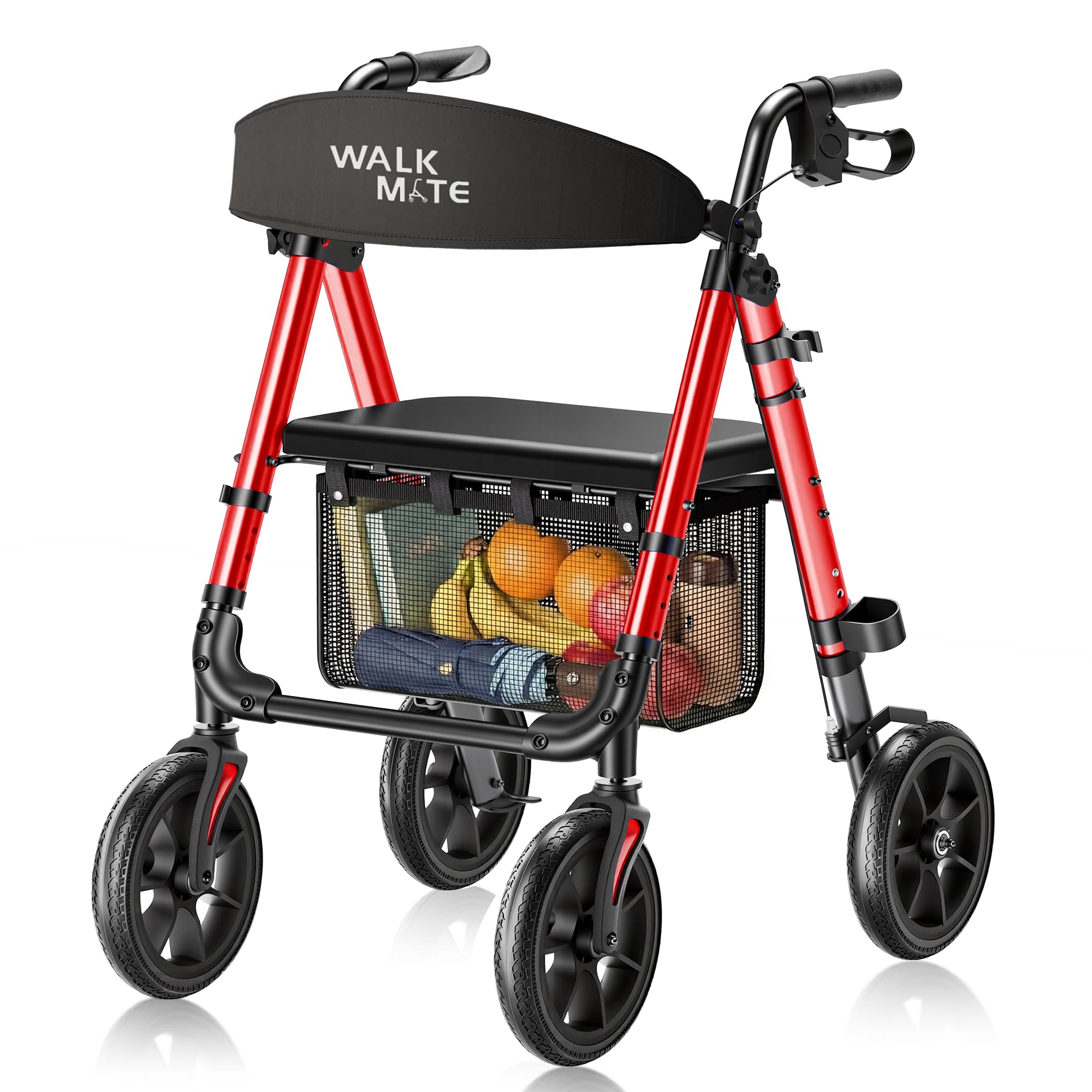 WALK MATE Rollator für Senioren mit Sitzplatz Rollator mit 25,4 cm-Großrädern – leichte Mobilitätshilfe, höhenverstellbar, mit Sitzdesign, für Innen/Außeneinsatz
