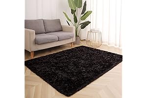 Anti-Skid Dorm Room Soft Shag Black Rug for Bedroom College Dorm