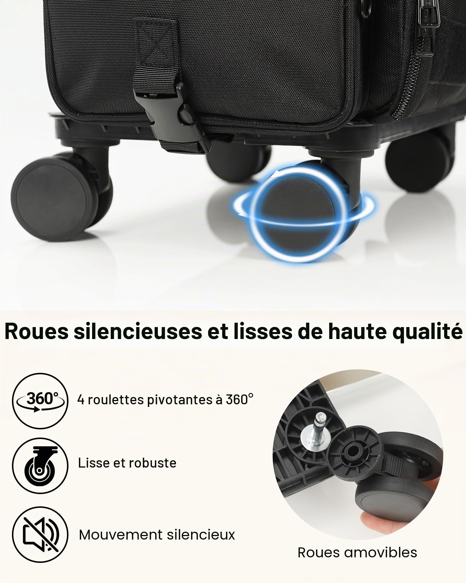 Relavel Mallette de maquillage à roulettes avec roulettes + 4 poches transparentes - Kit professionnel pour artistes de maquillage - Organisateur cosmétique avec séparateurs réglables - Roulettes