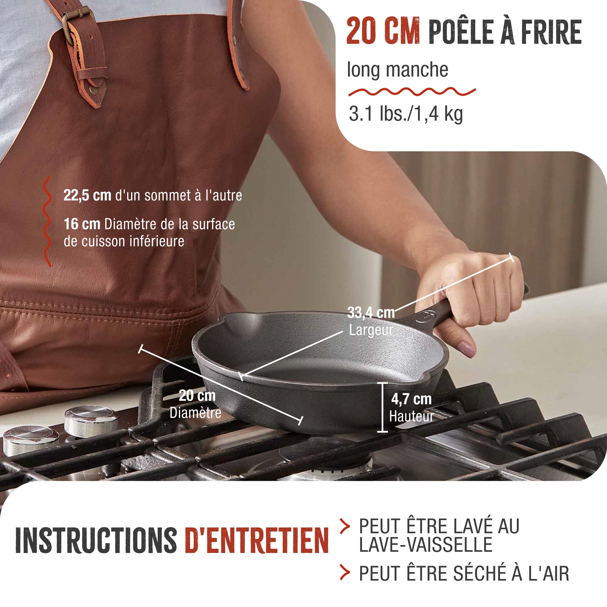 VICTORIA Poêle en Fonte Émaillée Induction 20cm, Convient pour le Feu, le Barbecue, le Four, la Plaque Vitrocéramique, le Gaz, Cast Iron Skillet sans Toxicité, sans PTFE ni PFOA