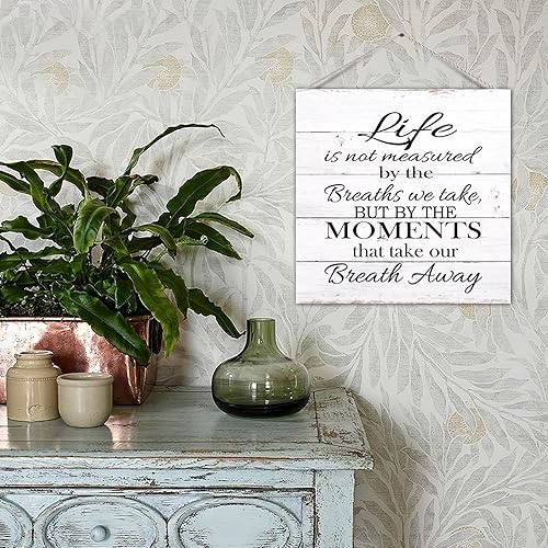 Miniatura 6 de Letrero de madera para colgar en la pared con texto en inglés Life is Not Measureed by The Breaths We Take Rural Farmhouse Wood Wall Place para