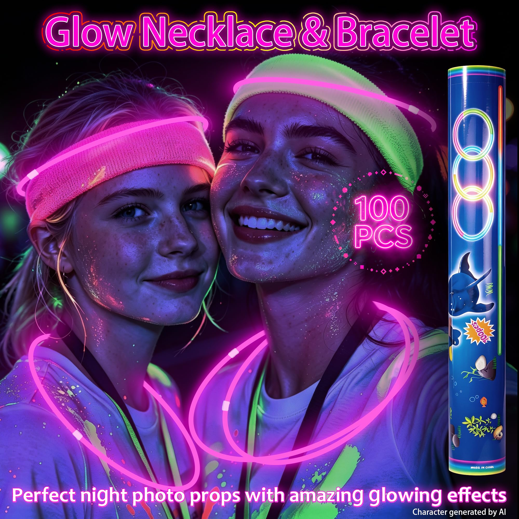Paquete de 100 varillas brillantes rosas de 22 pulgadas a granel, suministros de fiesta extralargos que brillan en la oscuridad, pulseras y collares ultra brillantes para Halloween, alternativas de