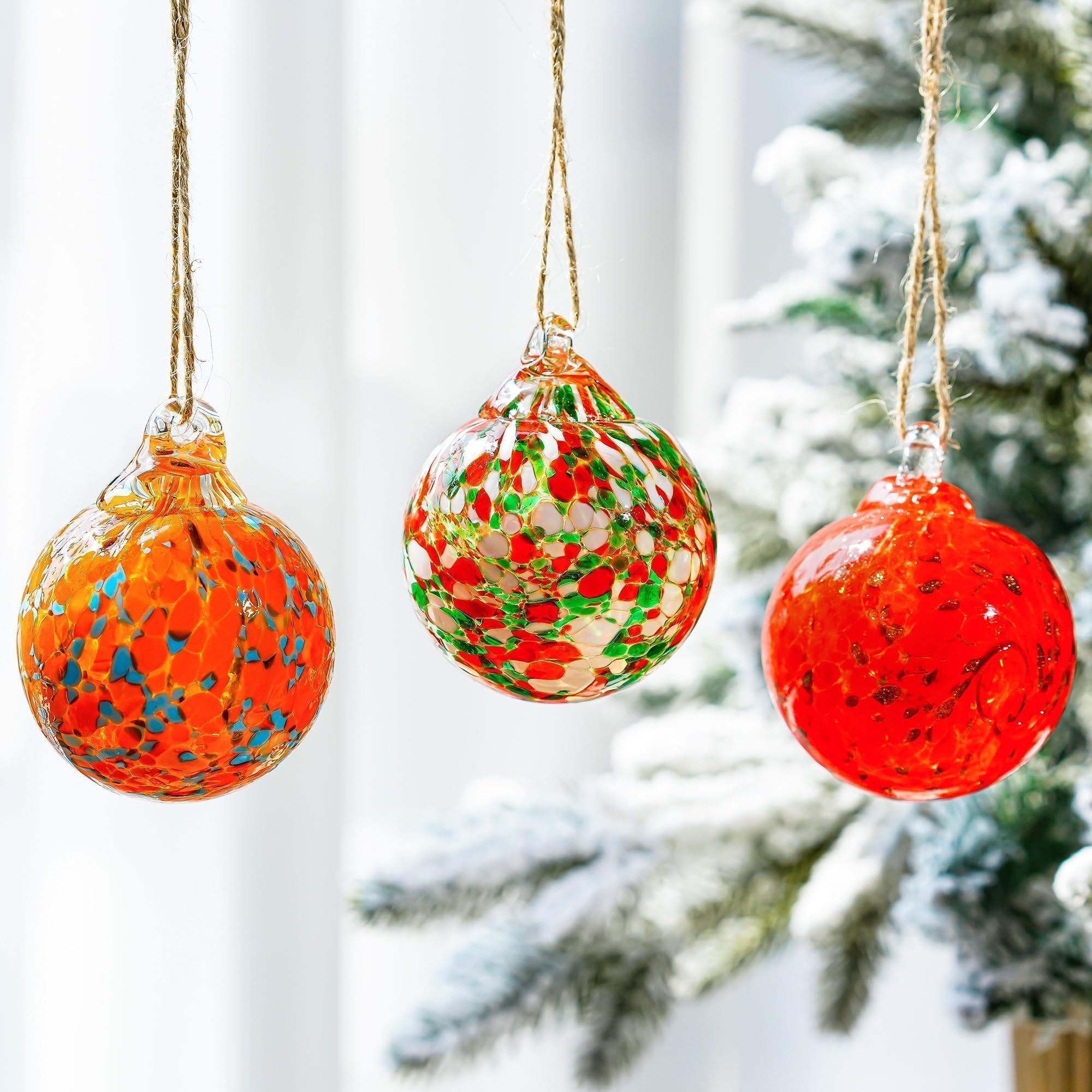 Juego de 3 bolas decorativas de cristal para colgar en Navidad, bolas de brujas, bolas de cristal soplado a mano para decoración de árbol de Navidad