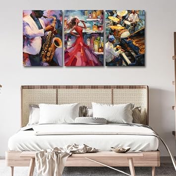 Hotuijxca Music Canvas Wall Art, African American Canvas Wall Art, Jazz Art Wall Decor, African Paintings Wall Decor, Wall Painting for Living Room, Bedroom, Office 12" x 18" x 3 pcs