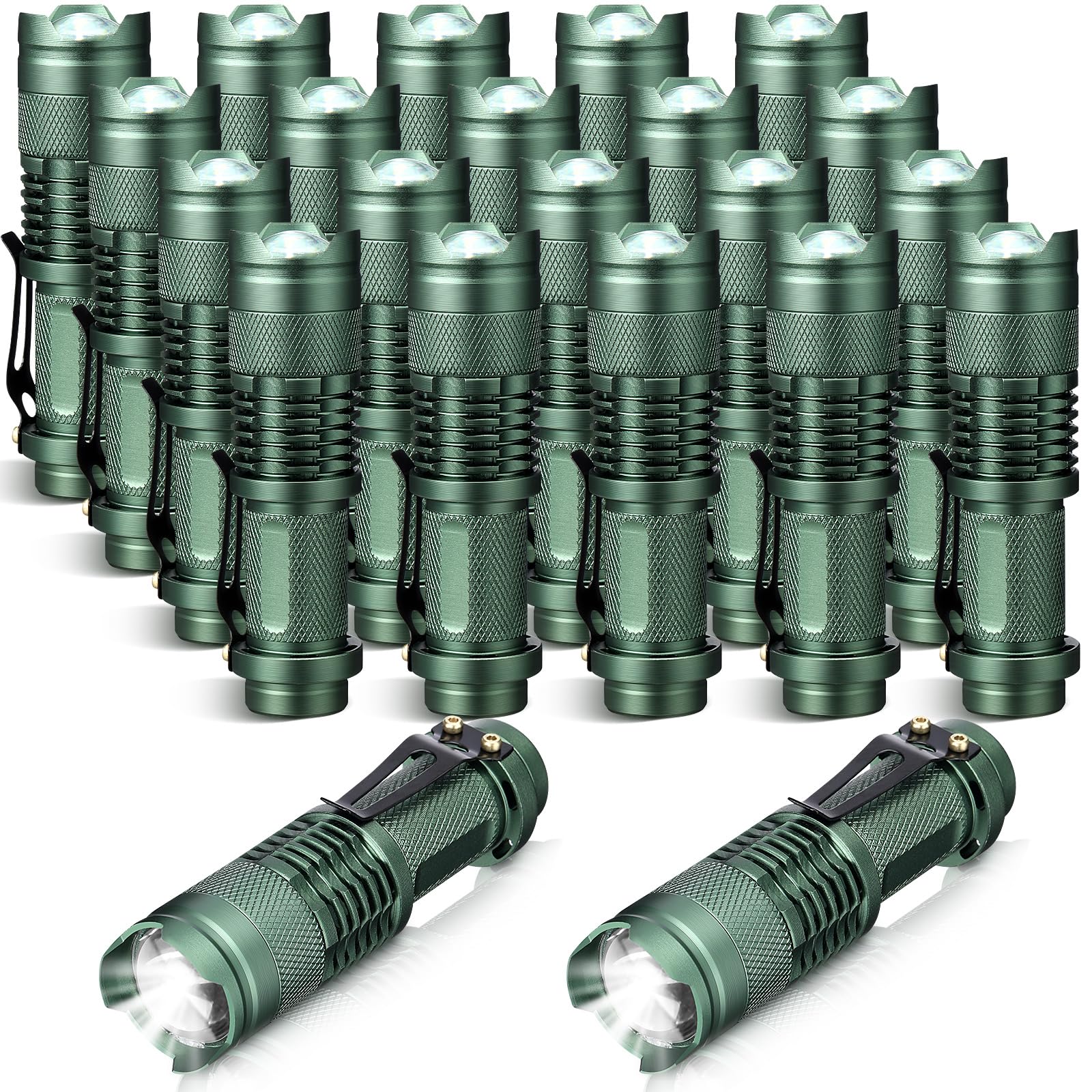 Fumete 20 linternas LED mini 3 modos, linternas tácticas pequeñas resistentes al agua, lámpara táctica de bolsillo, enfoque ajustable, linterna con zoom para interiores y exteriores (verde oscuro)