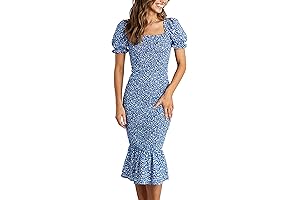 Women's Summer Floral Midi Dress, PDDEE Mermaid Cocktail Dress with Short Puff...